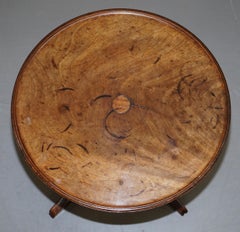 Primitive circa 1840 English Walnut Round Side Table with Lots of Age and Patina