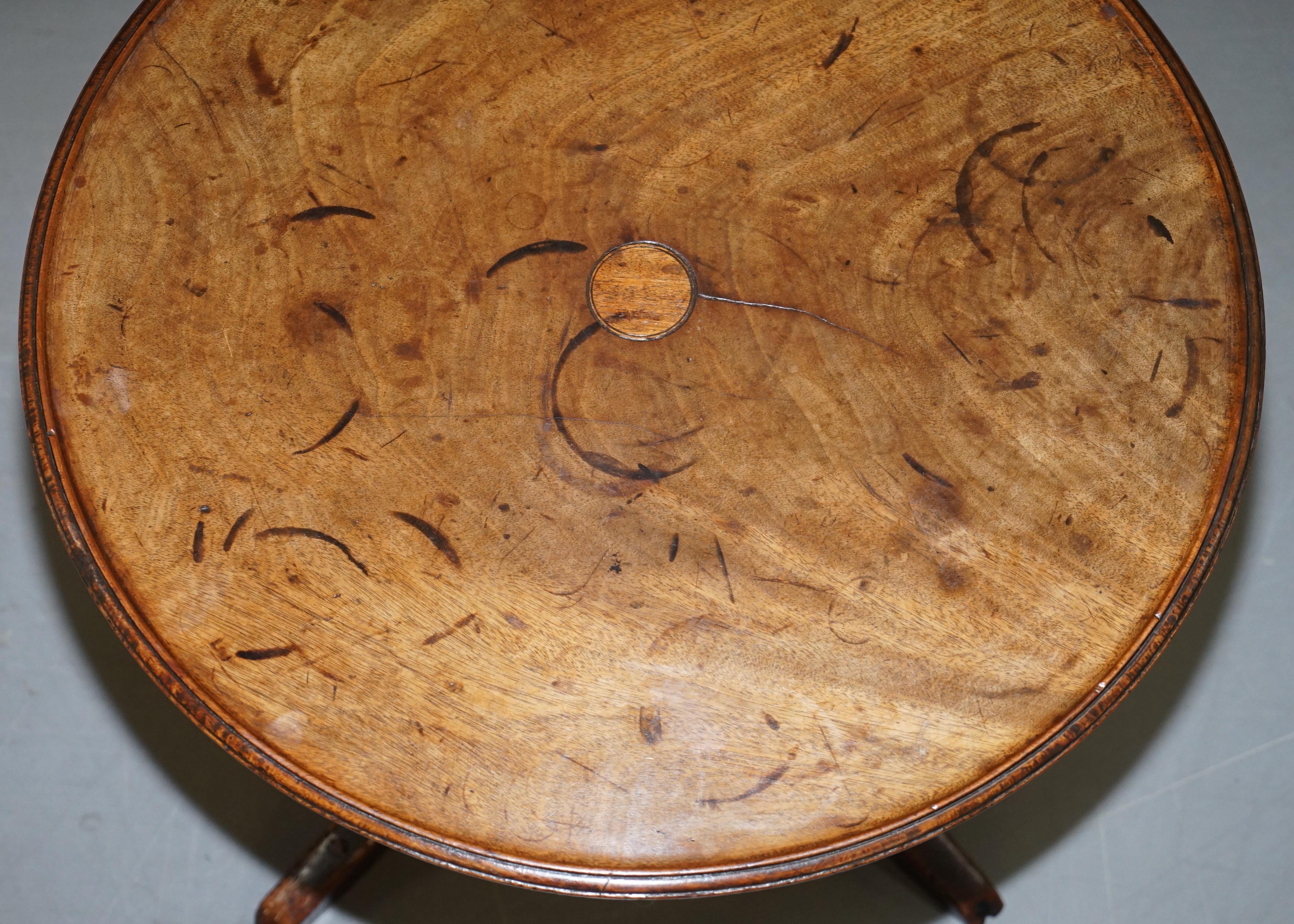 Hand-Crafted Primitive circa 1840 English Walnut Round Side Table with Lots of Age and Patina For Sale