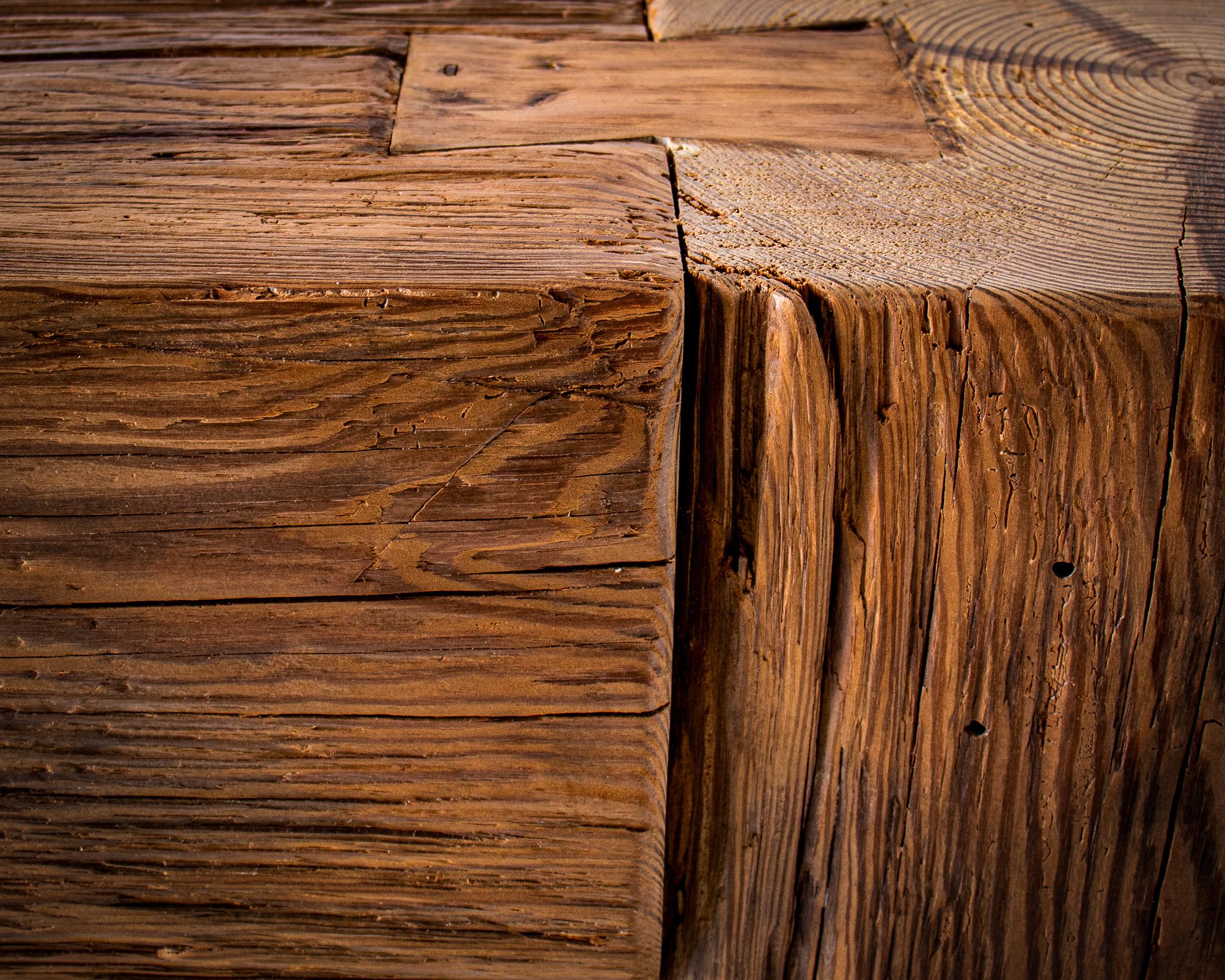 Reclaimed hard pine beams sourced from area adjacent to the bass farm in eastern North Carolina.