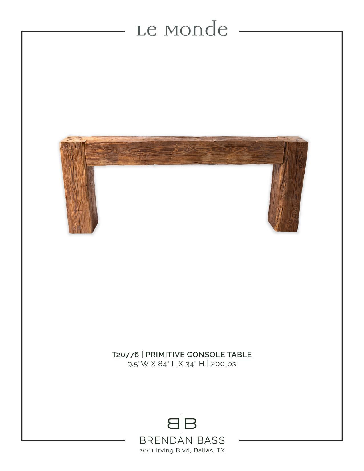 Primitive Wood Console Table in the Wabi Sabi Aesthetic In Good Condition In Dallas, TX