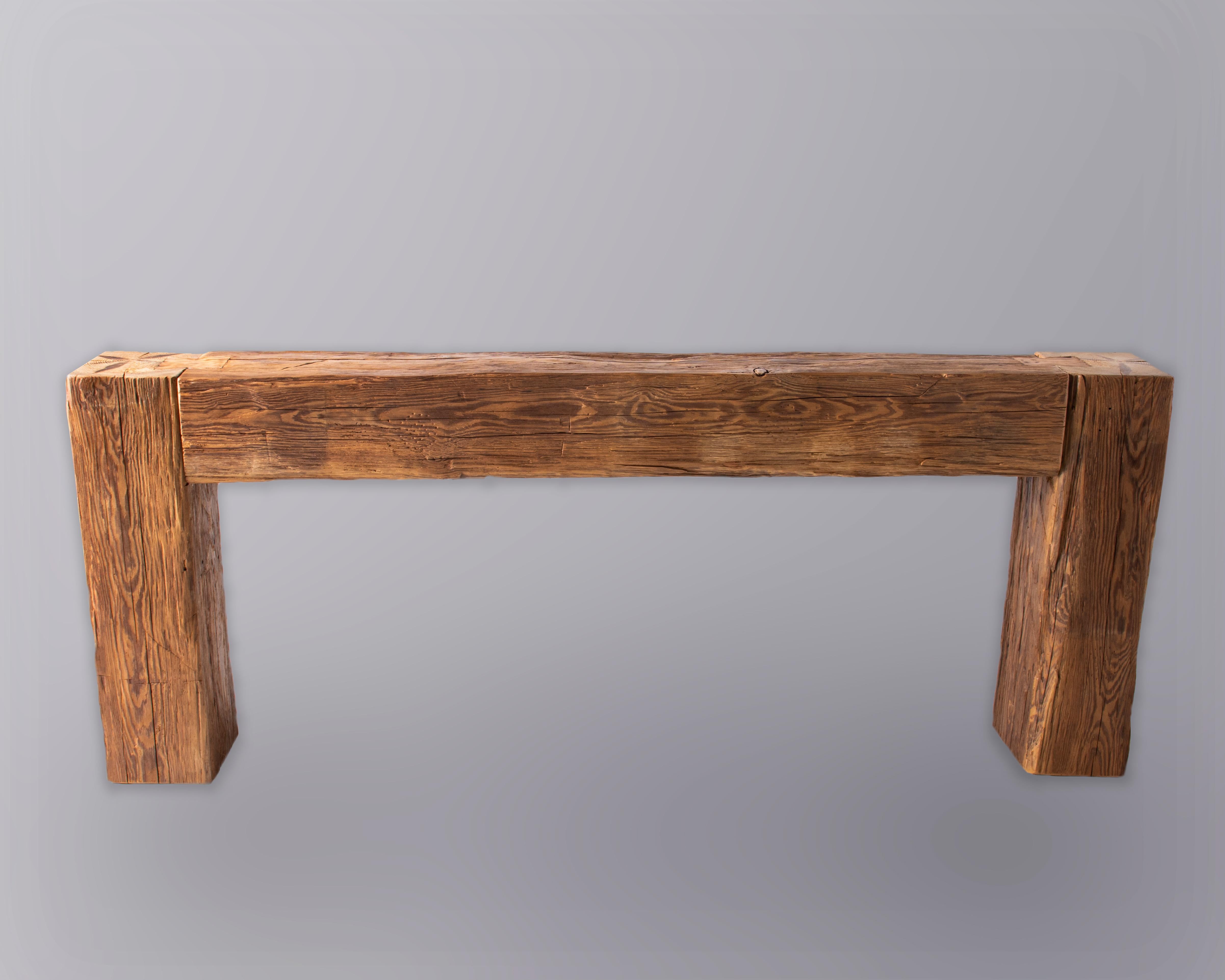 Contemporary Primitive Wood Console Table in the Wabi Sabi Aesthetic
