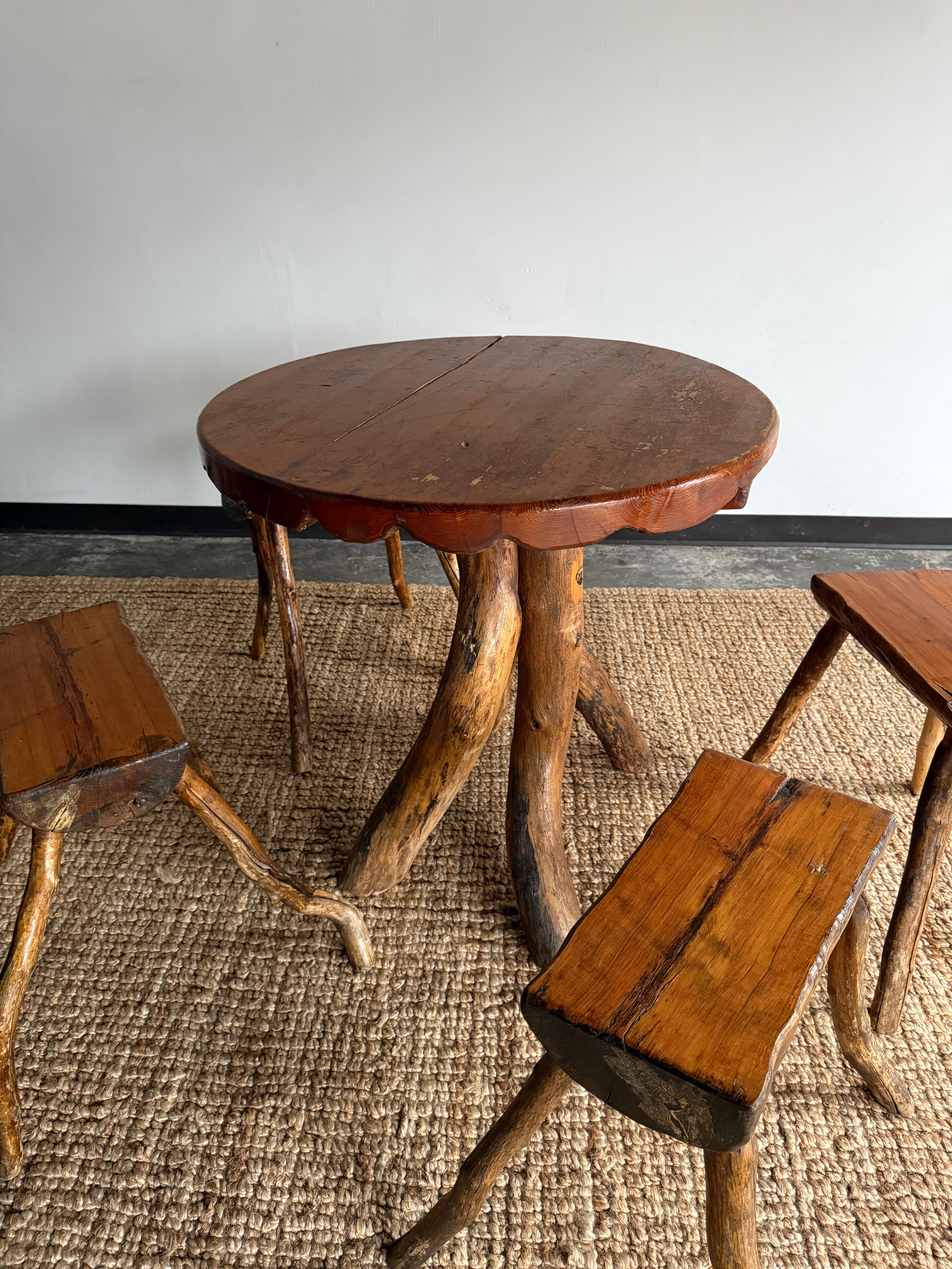 Hand-Carved Primitive Craftsman-Made Dining/Bistro Set