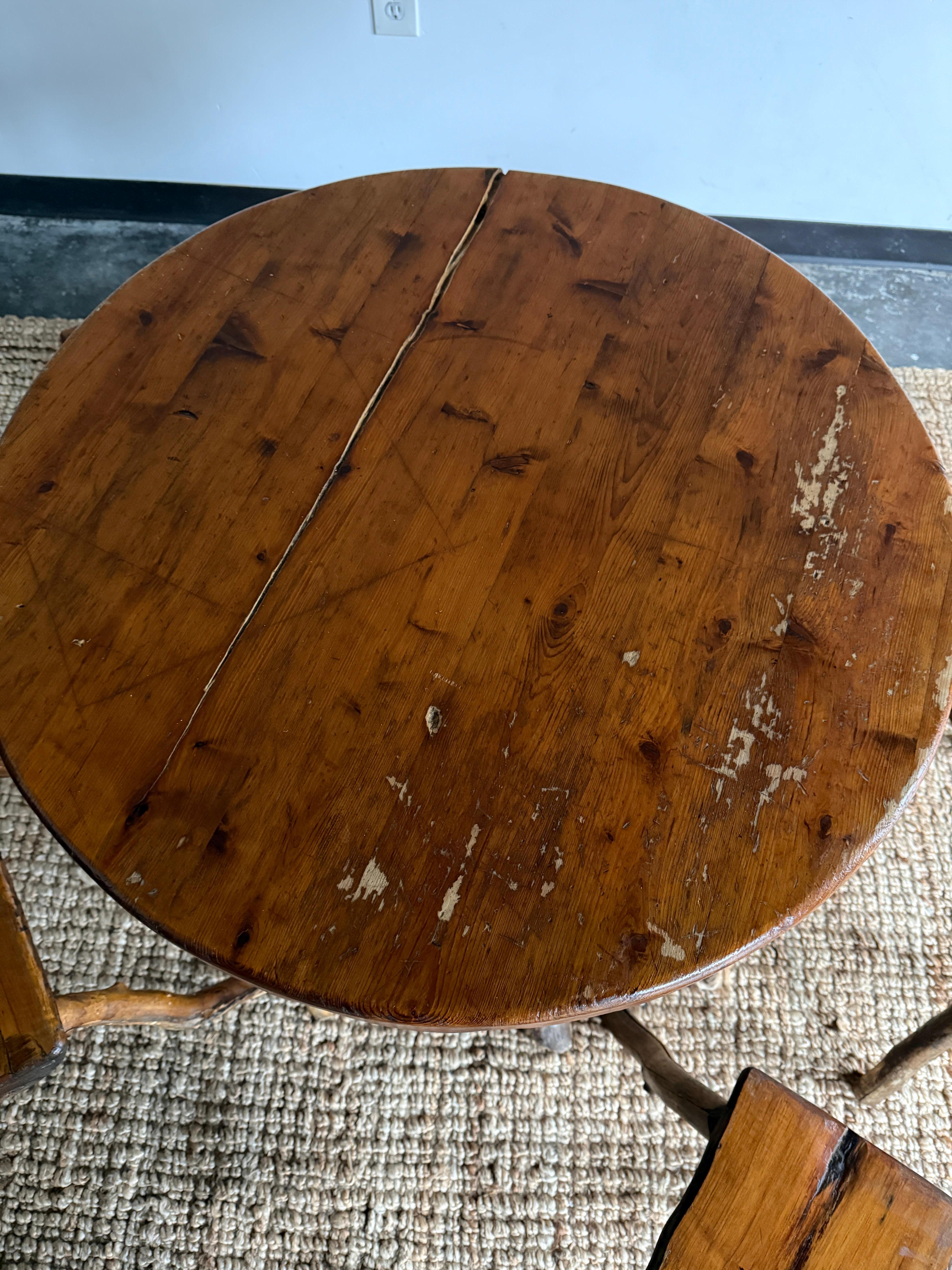 Primitive Craftsman-Made Dining/Bistro Set In Fair Condition In Nashville, TN
