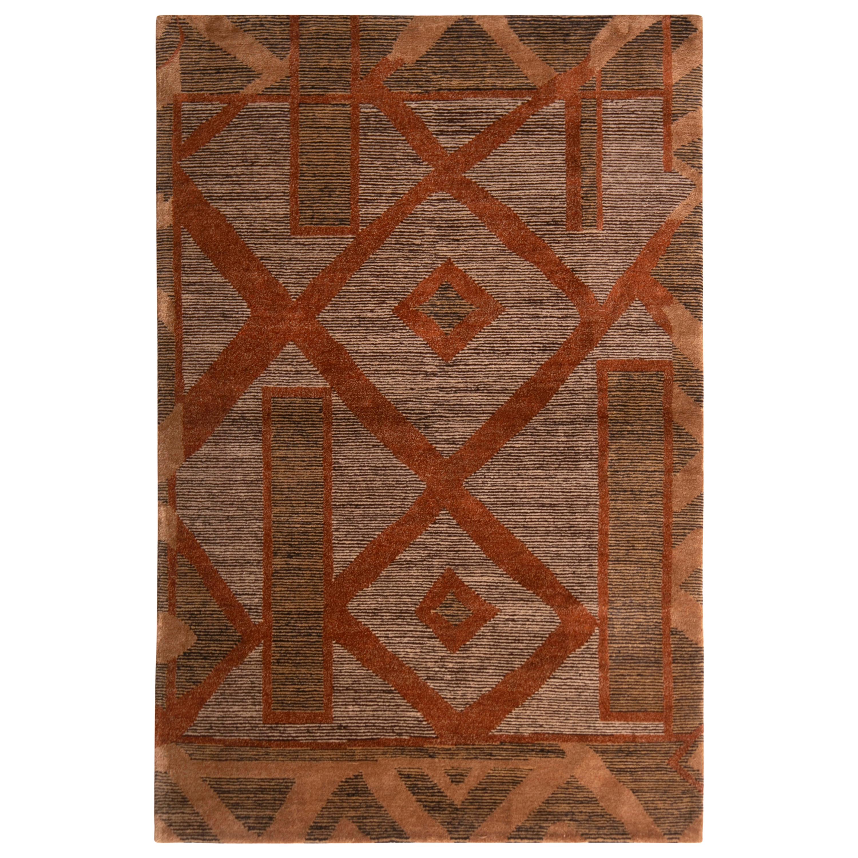 Rug & Kilim's Primitive Cubist Style Rug Gray Brown Wool-Silk Rug