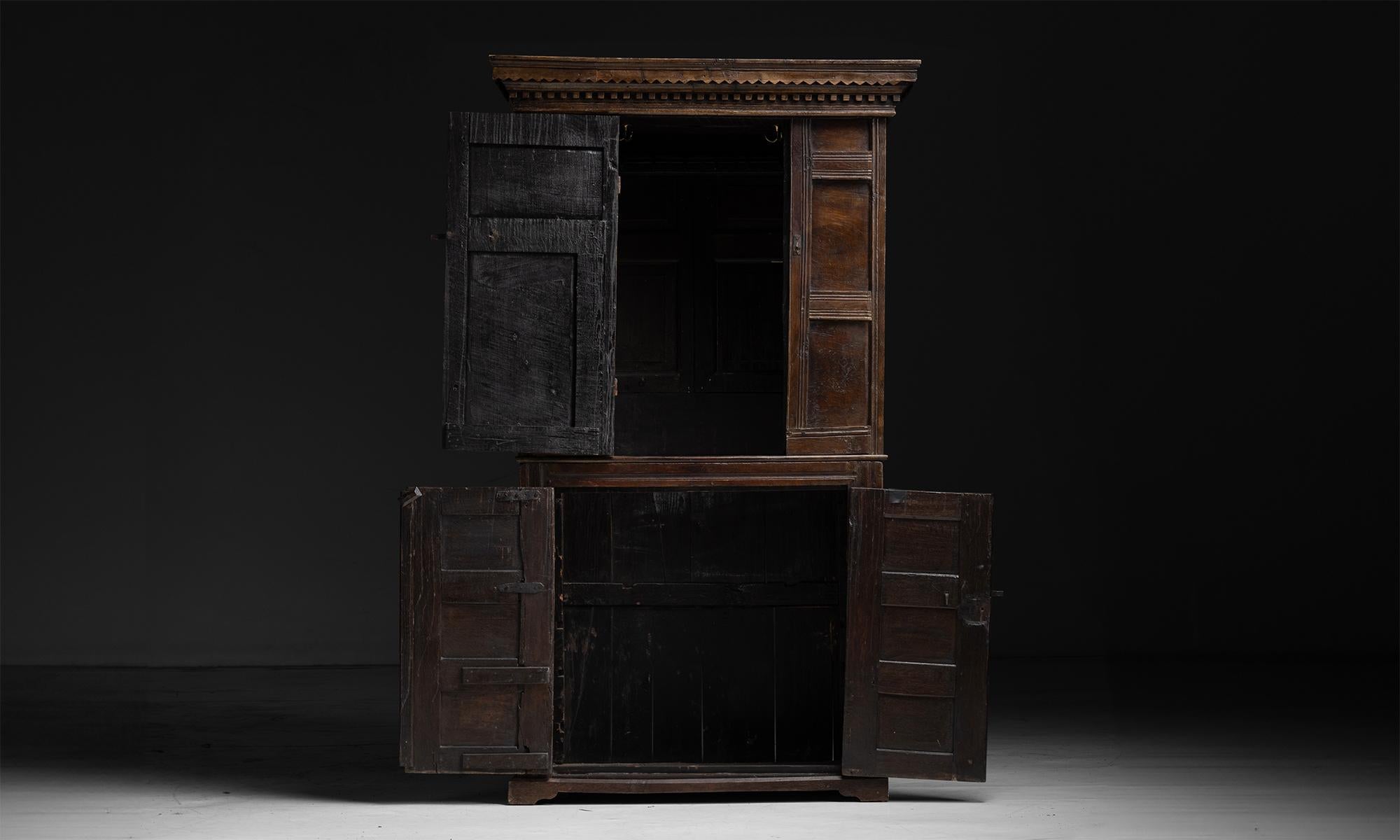Hand-Carved Primitive Cupboard, England circa 1690 For Sale