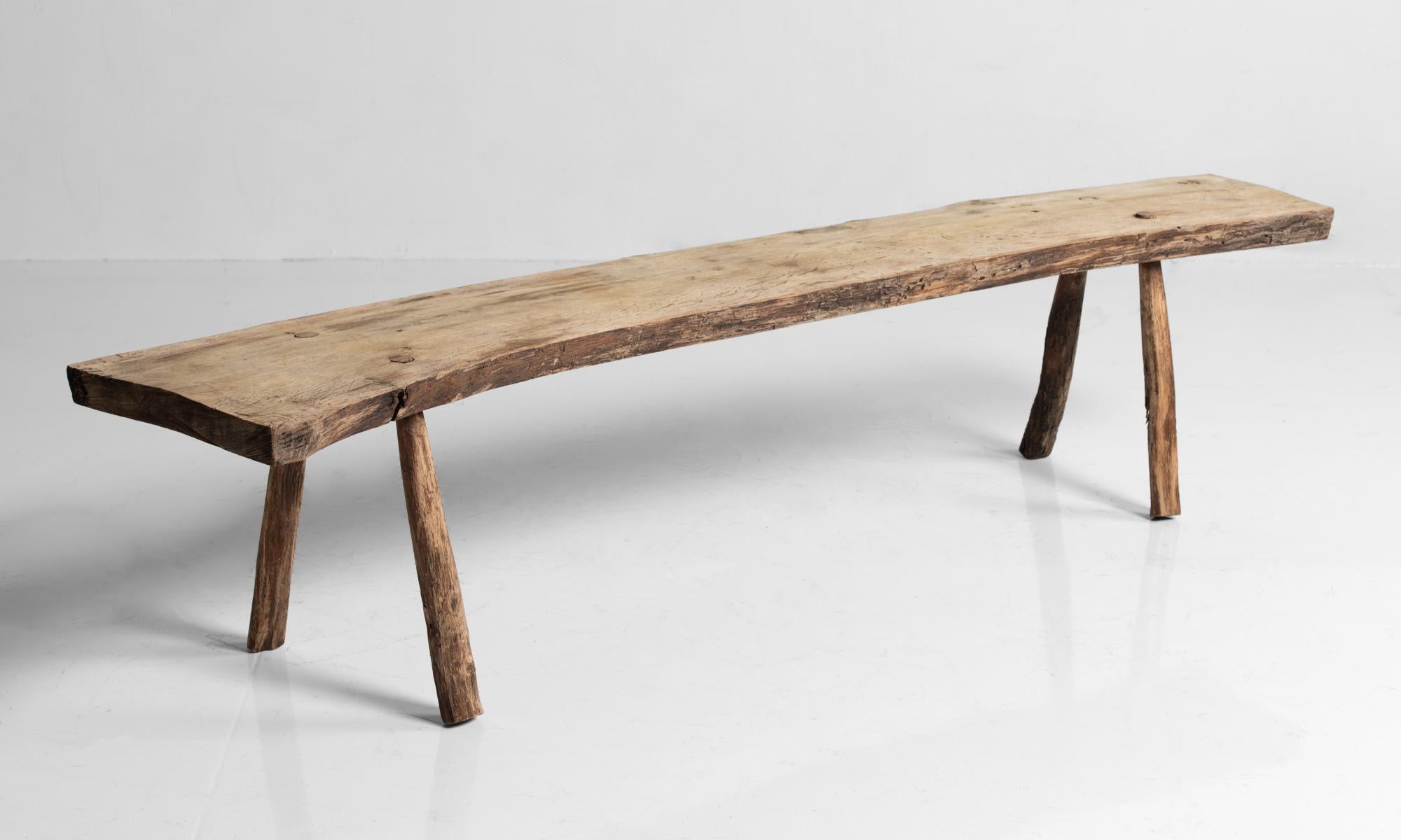 Primitive Curved Oak Benches, France, circa 1890 In Good Condition In Culver City, CA