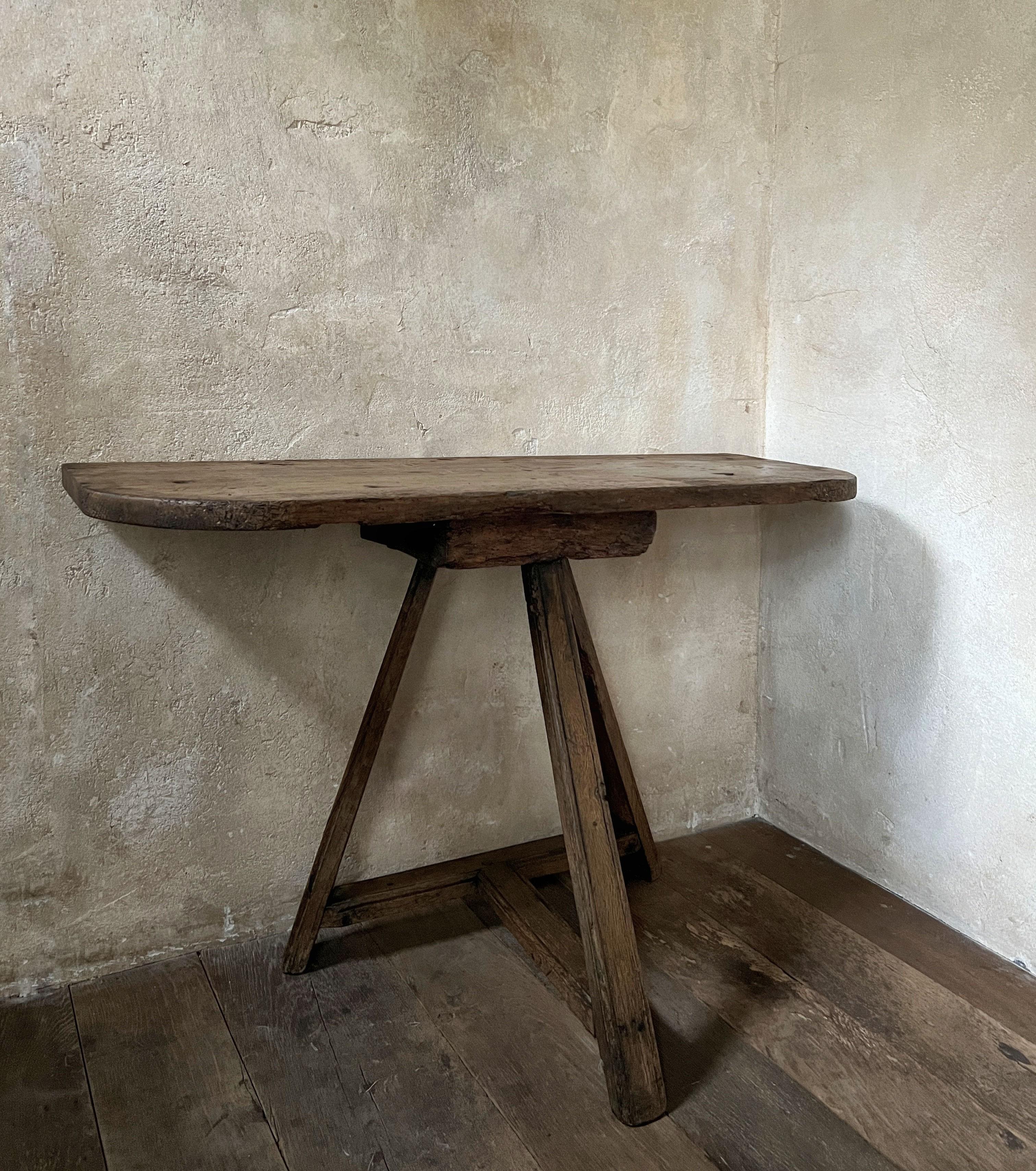Hand-Crafted Primitive demi lune side console table