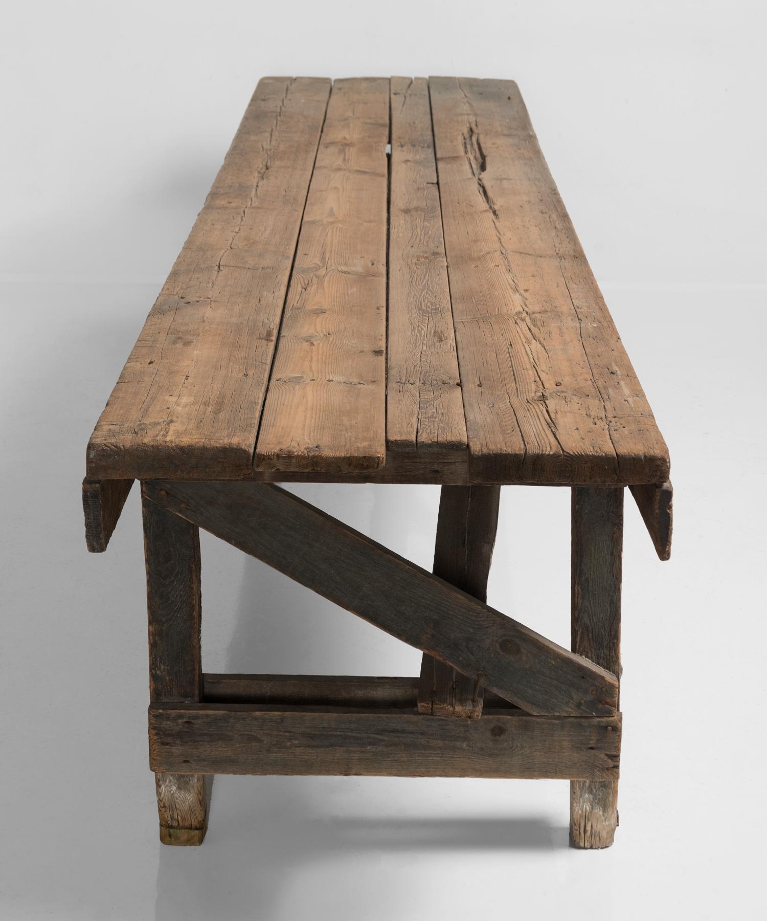 French Primitive Dining Table, France, 19th Century