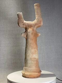 Vaso primitivo a doppio beccuccio in terracotta con forma di albero