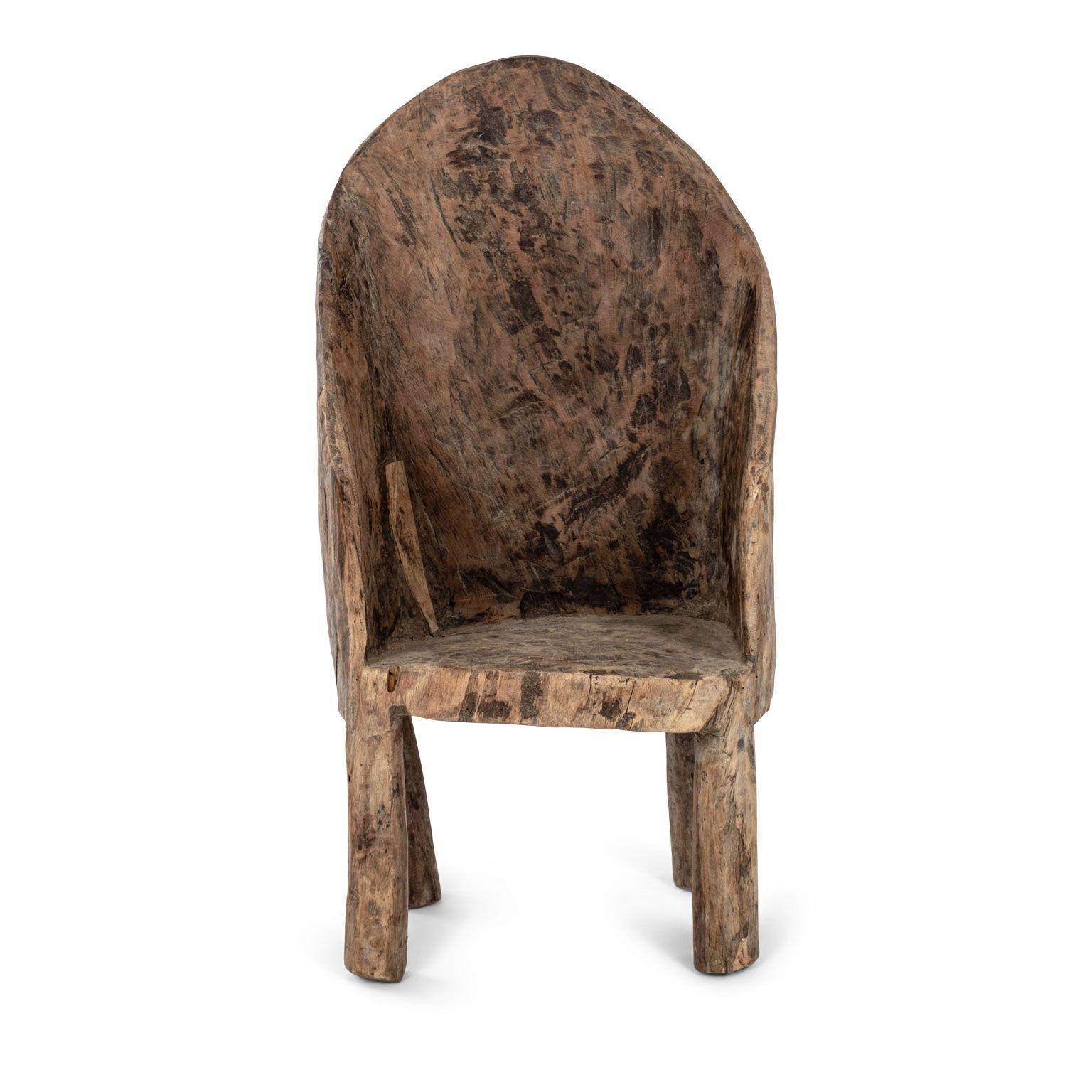 Hand-Carved Primitive Dug-Out Chair For Sale