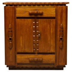 Primitive Dutch Hand-Carved Oak Cabinet, Early 20th Century