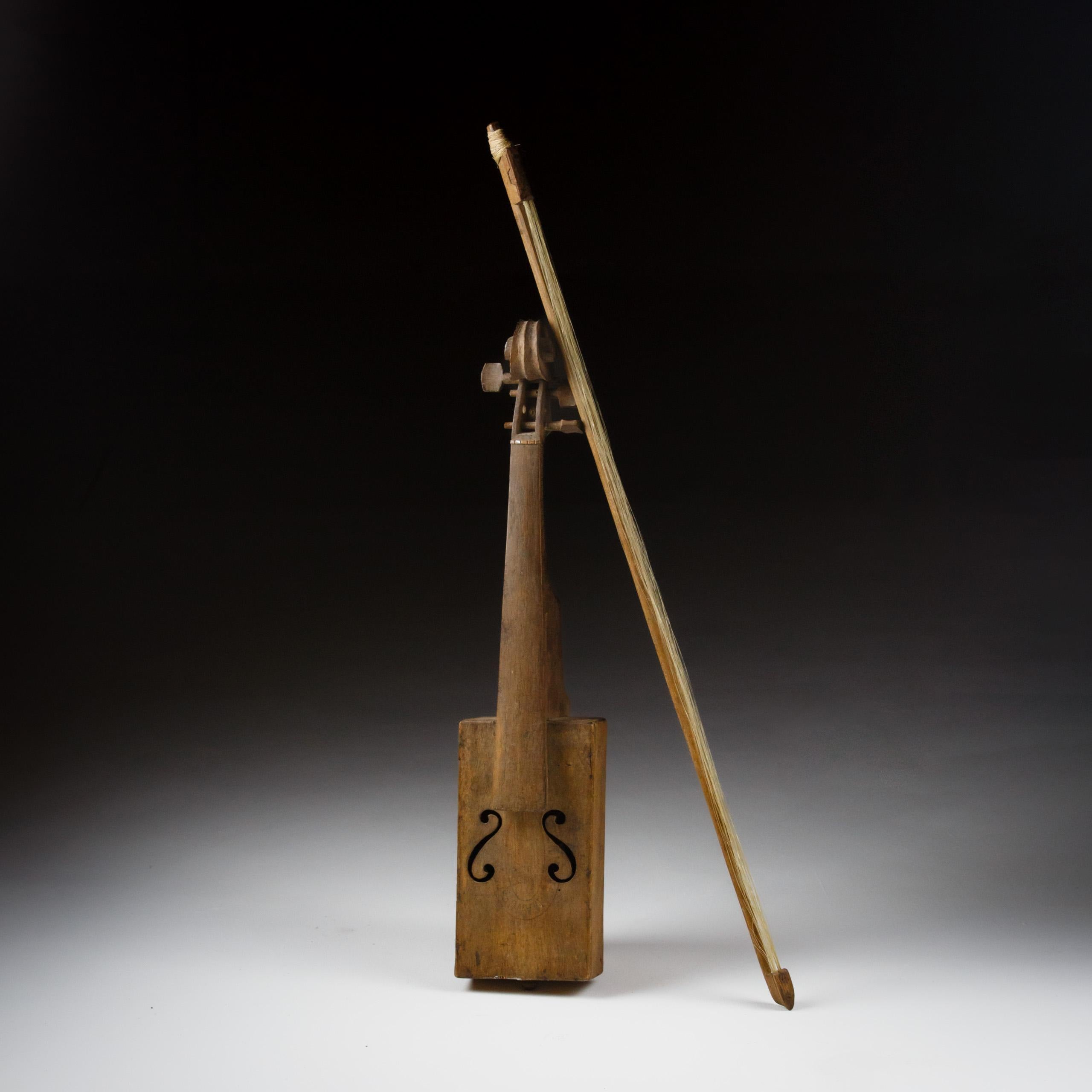 Unusual home made primitive violin. good burnished patination. excellent attention to detail, Original Bow, with horsehair.. France, Circa 1900