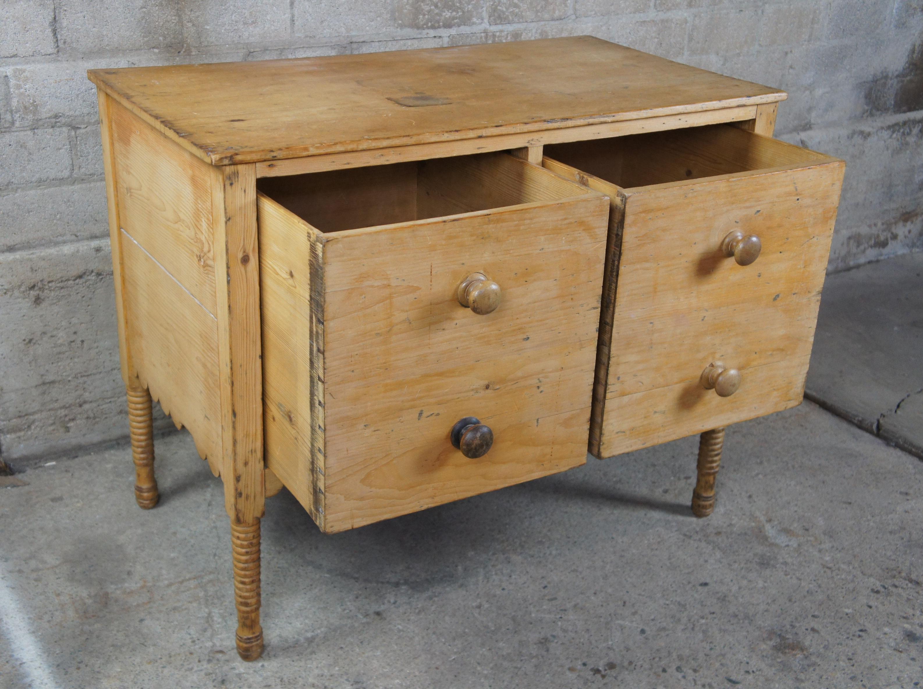 Primitive Early American 2 Drawer Pine Chest Dresser Bin Dough Box 5