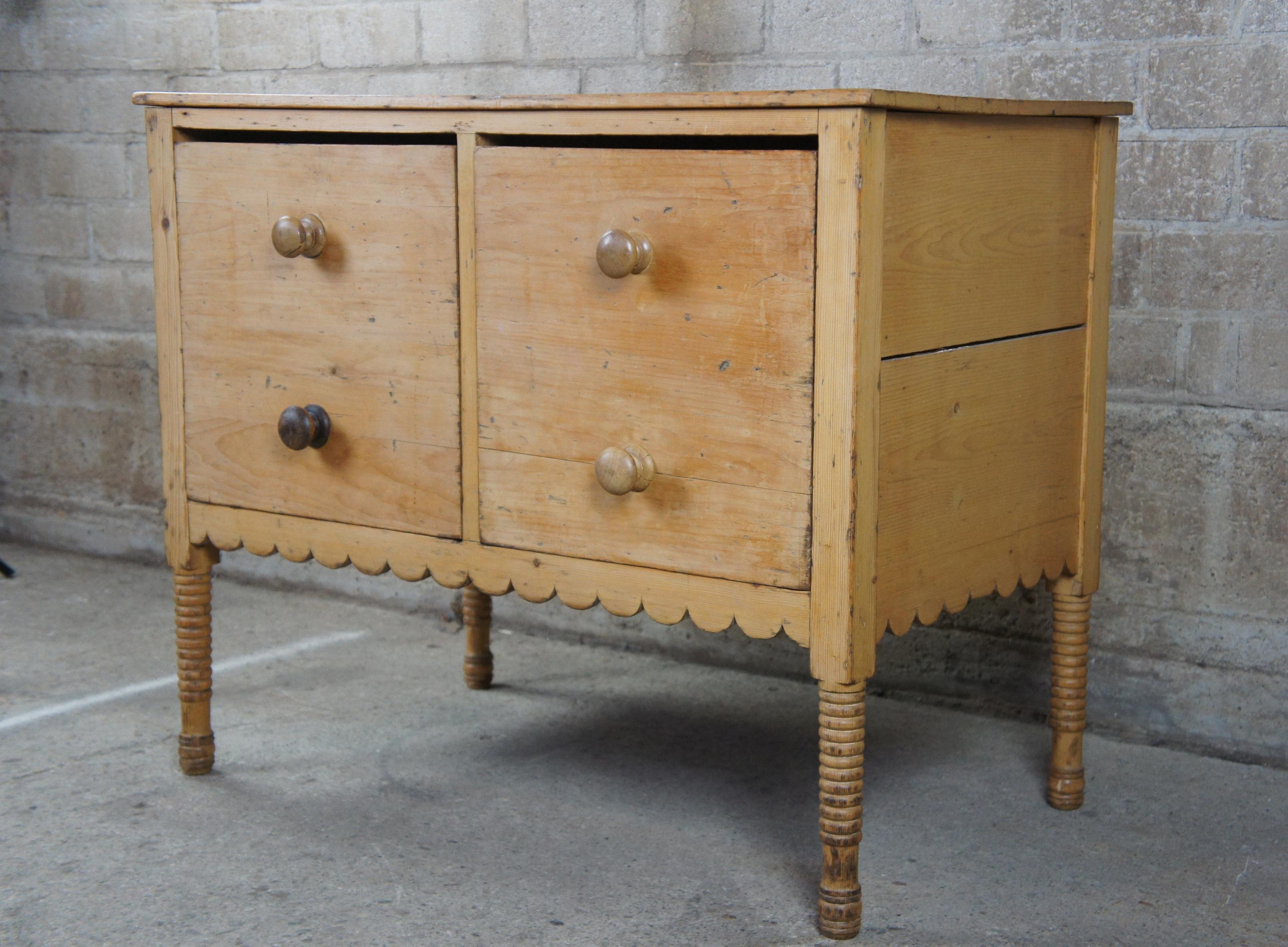 Rustic Primitive Early American 2 Drawer Pine Chest Dresser Bin Dough Box