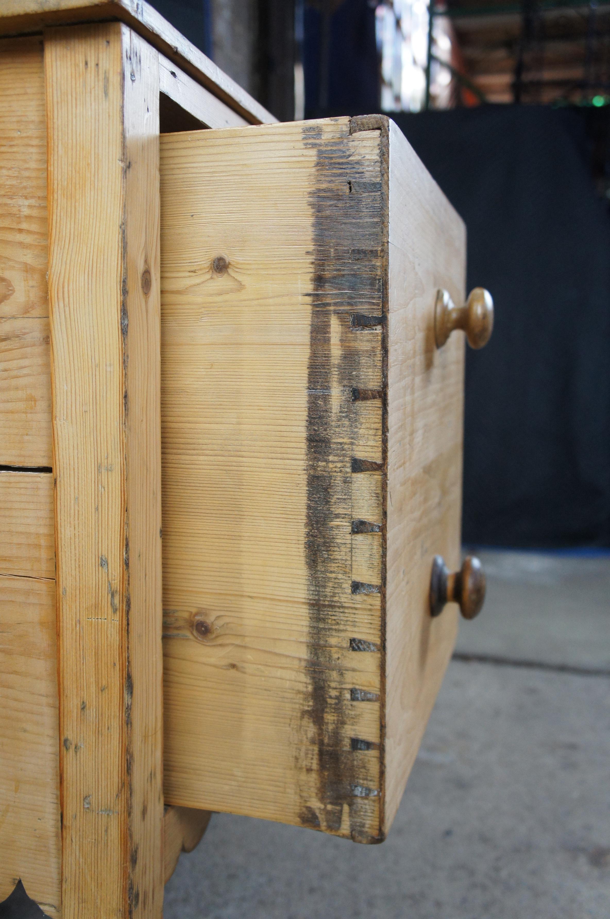 19th Century Primitive Early American 2 Drawer Pine Chest Dresser Bin Dough Box