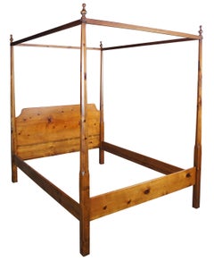 Primitive Early American Colonial Revival Pencil Post 4 Poster Queen Canopy Bed