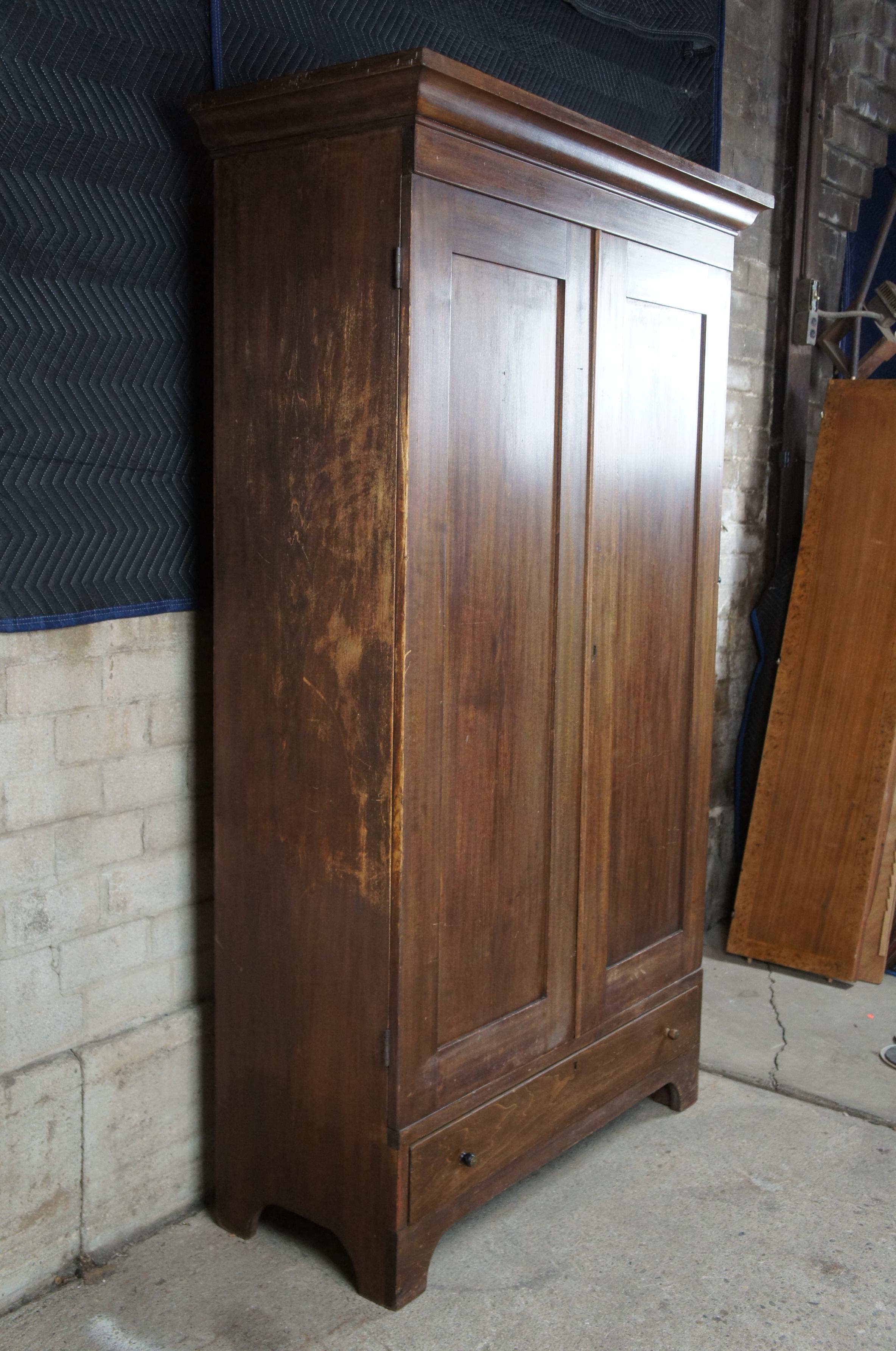 Late 19th Century Primitive Early American Walnut Clothing Armoire Wardrobe Closet Linen Press