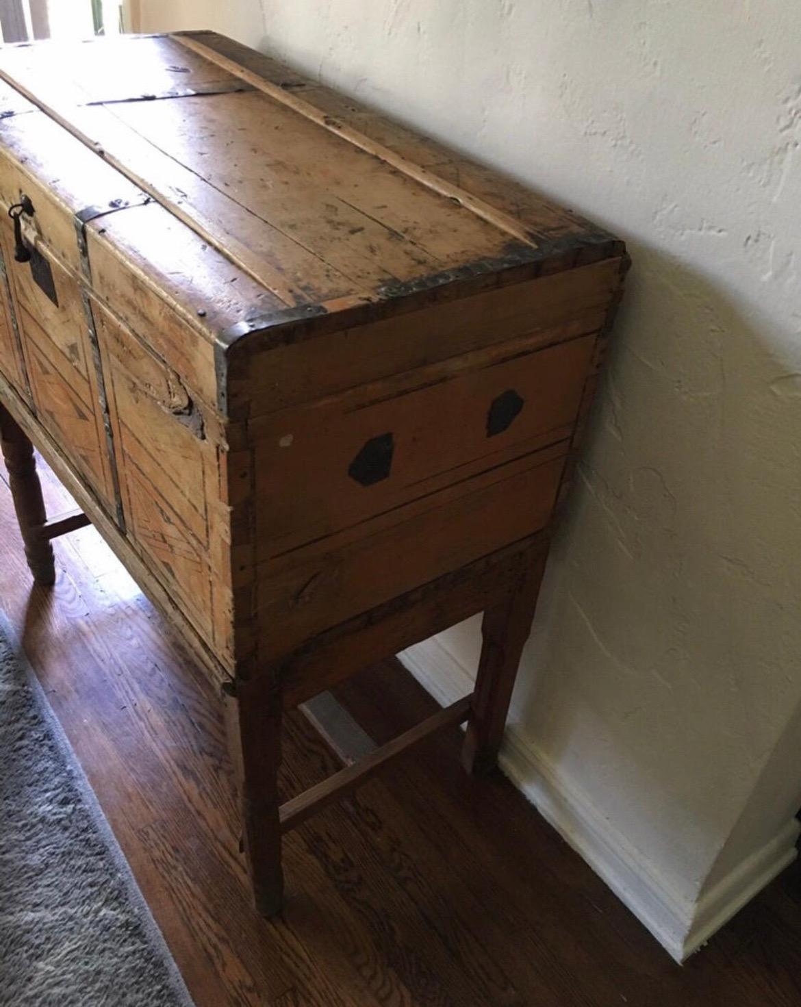 19th Century Primitive/Early Hand-Painted Blanket Chest, Wedding Trunk on base.  For Sale