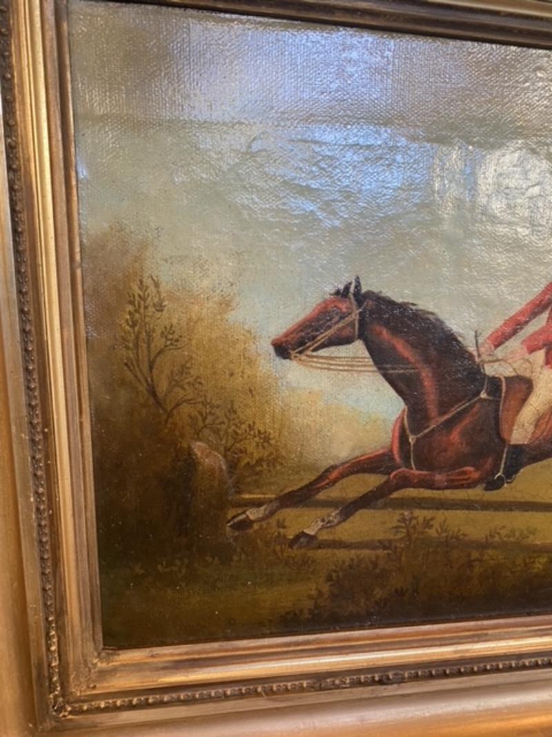 English Steeplechase Hunt Portrait Framed oil on canvas
England, 19th century
Measures: Framed: 18.5