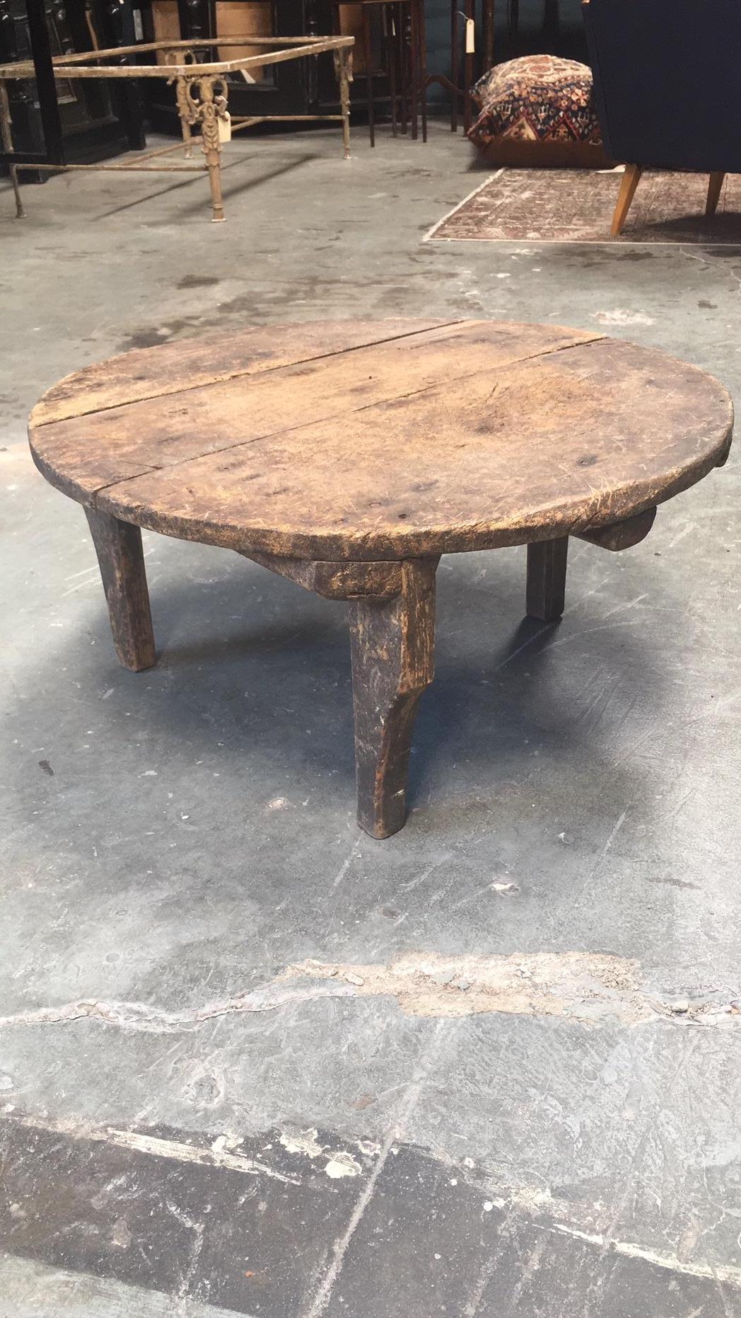 Great antique farm style side table from Europe. Signs of aging but still sturdy. Very low at 12.5