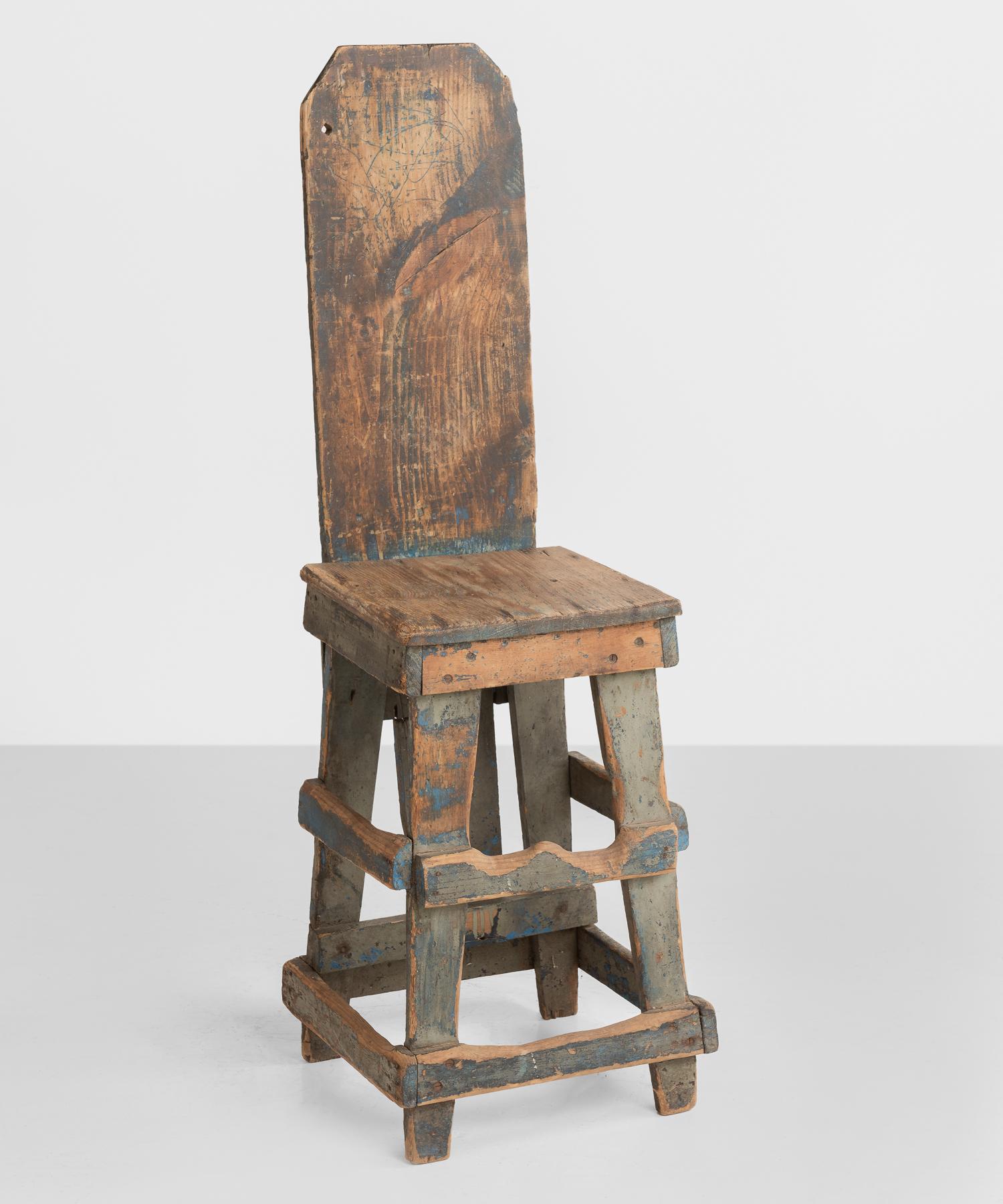 Primitive Factory Chair, America, circa 1900

Unique form. Make-do chair in original worn paint. Constructed in pine.