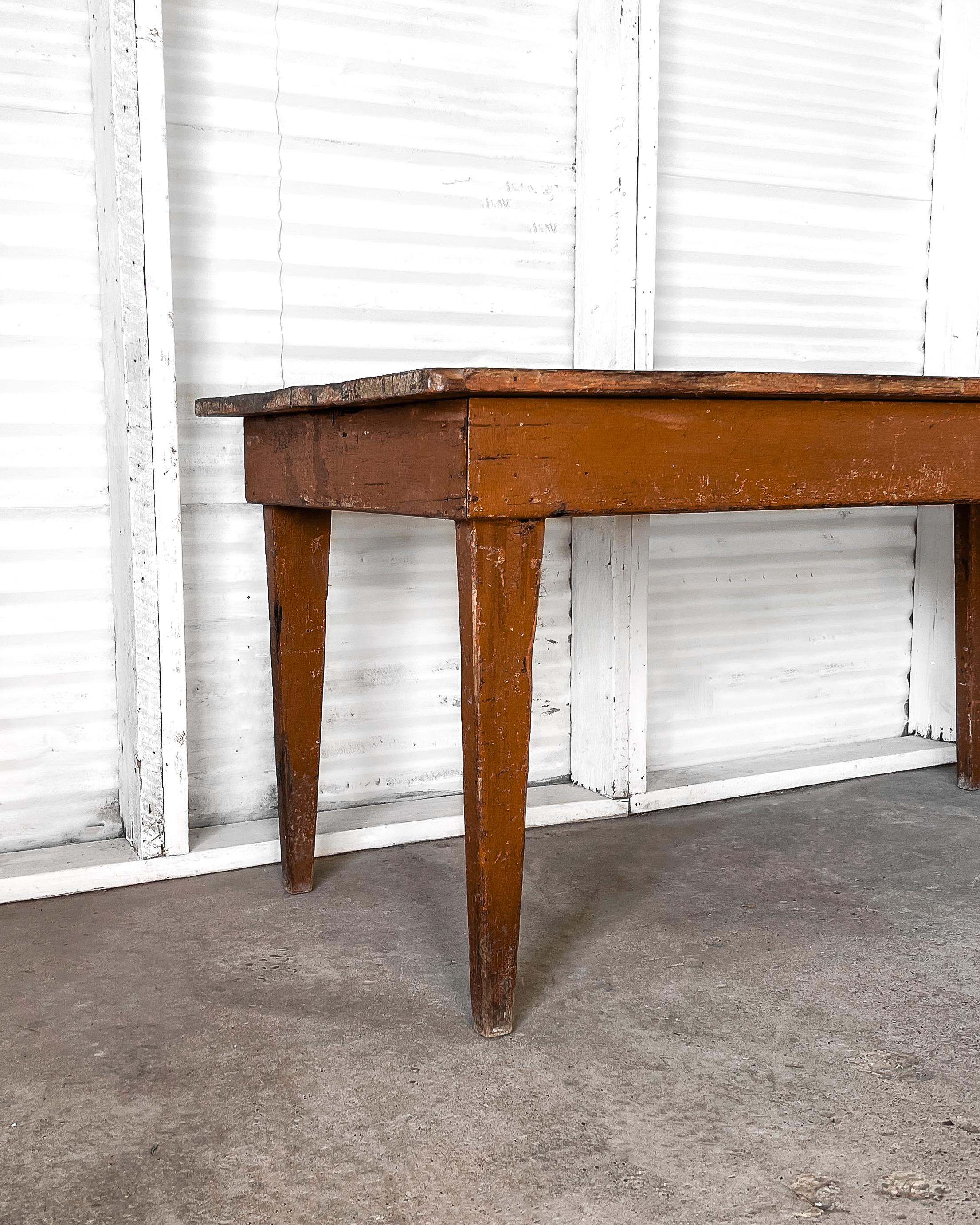 Wood Primitive Farm Table with Rust Painted Base