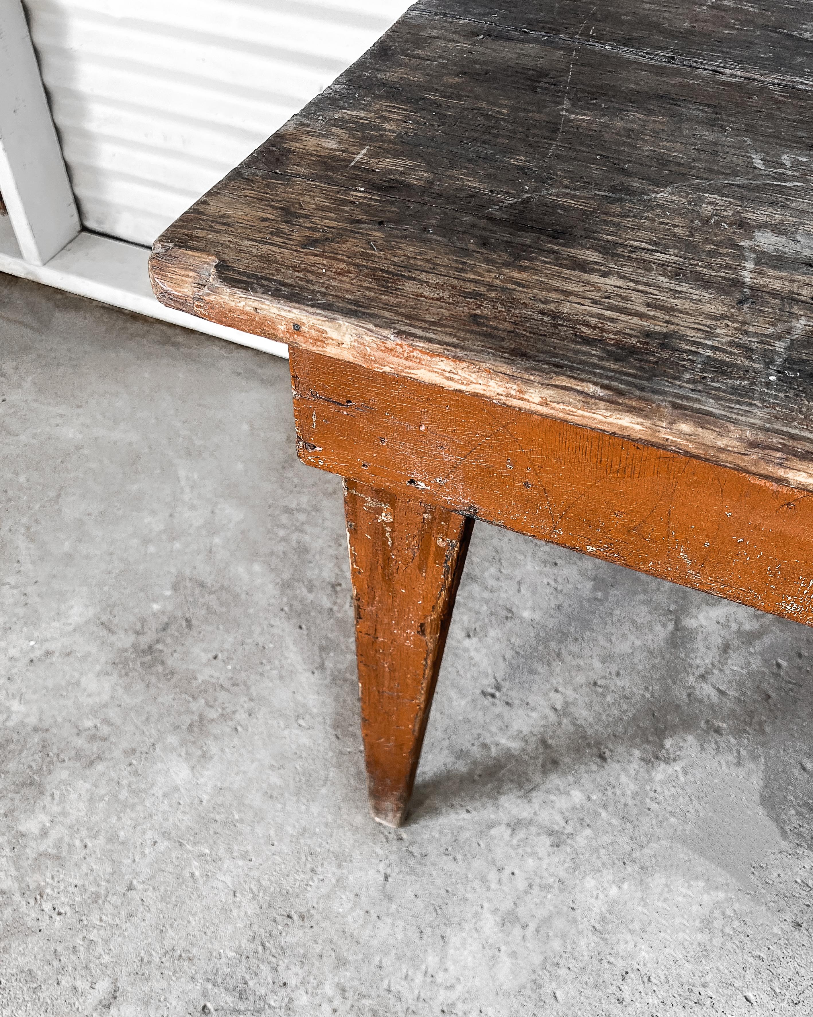 Primitive Farm Table with Rust Painted Base 1