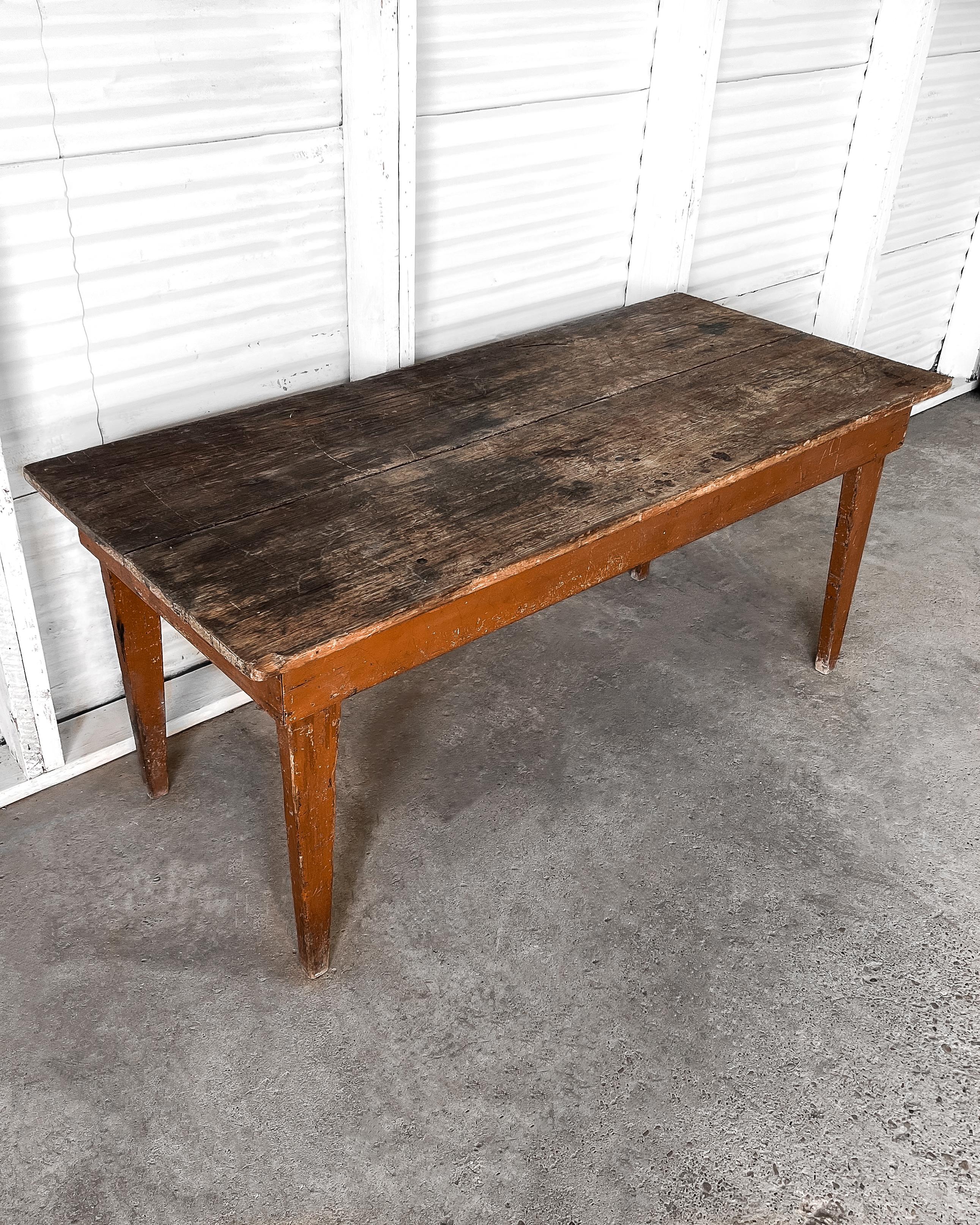 Primitive Farm Table with Rust Painted Base 3