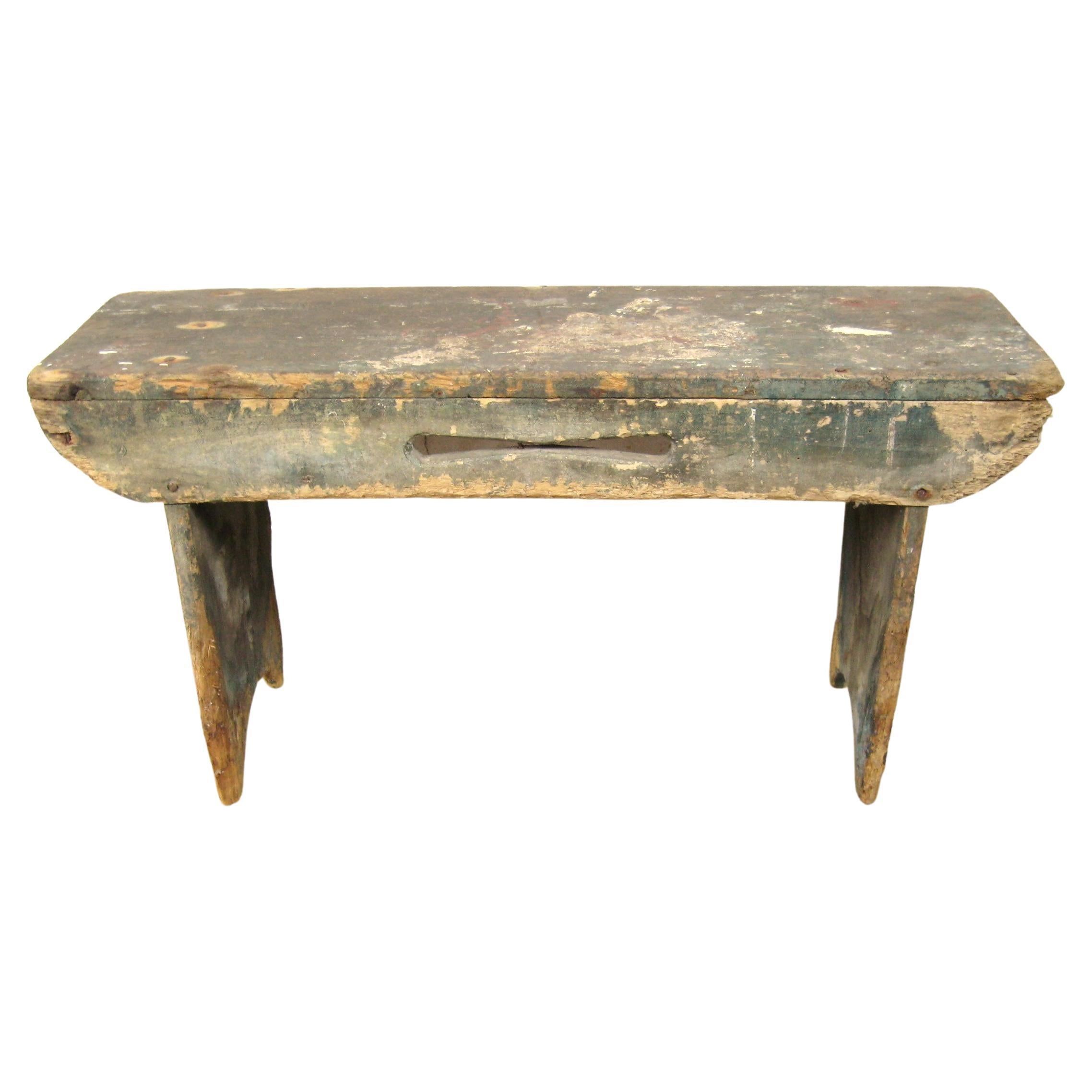 Primitive Farmhouse Bench with original paint 1930s  For Sale