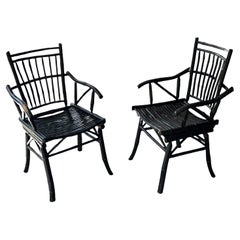 Primitive Faux Bamboo Ebonized Arm Chairs