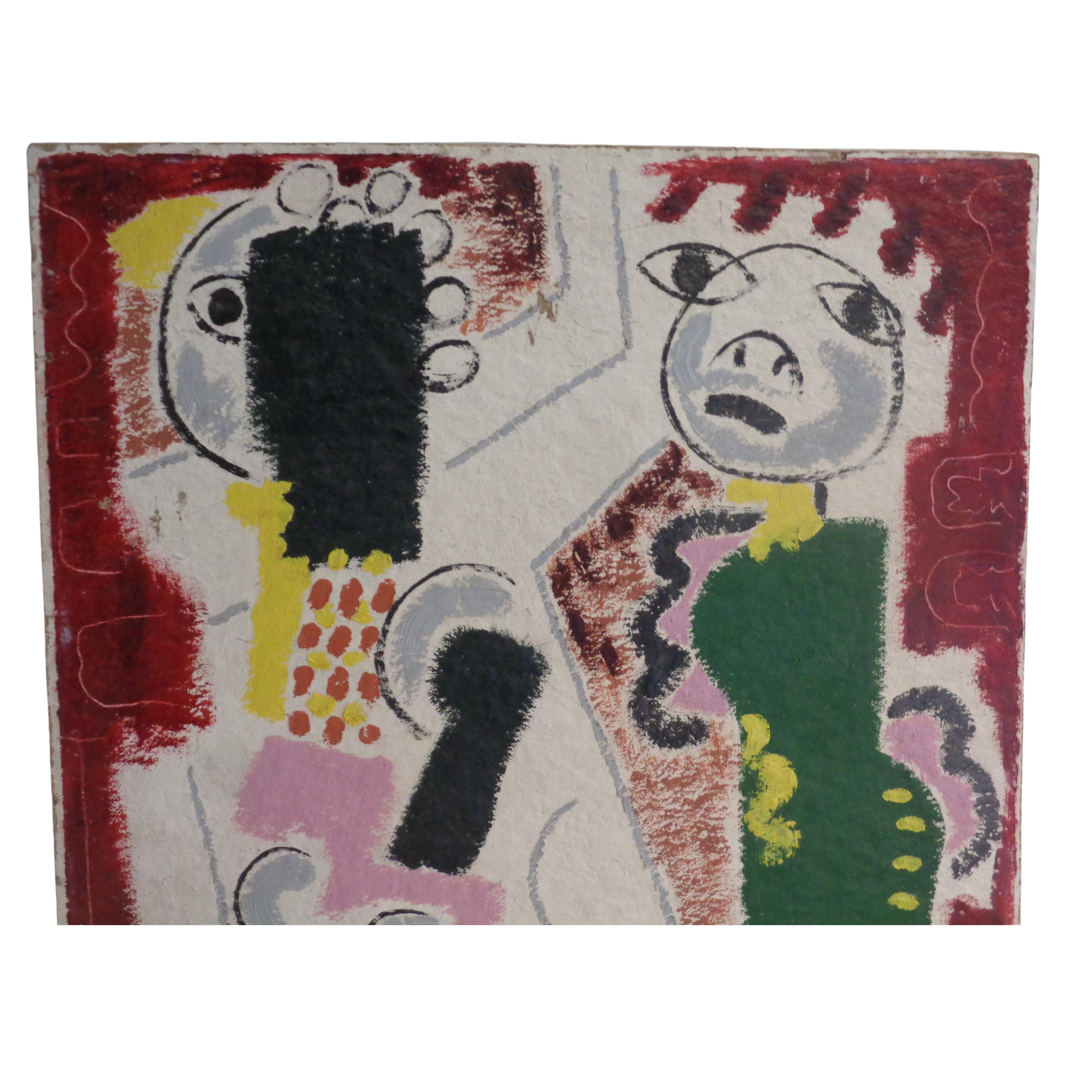 Mid-Century Modern Primitive Figural Abstract Painting - Zoute 1942 For Sale