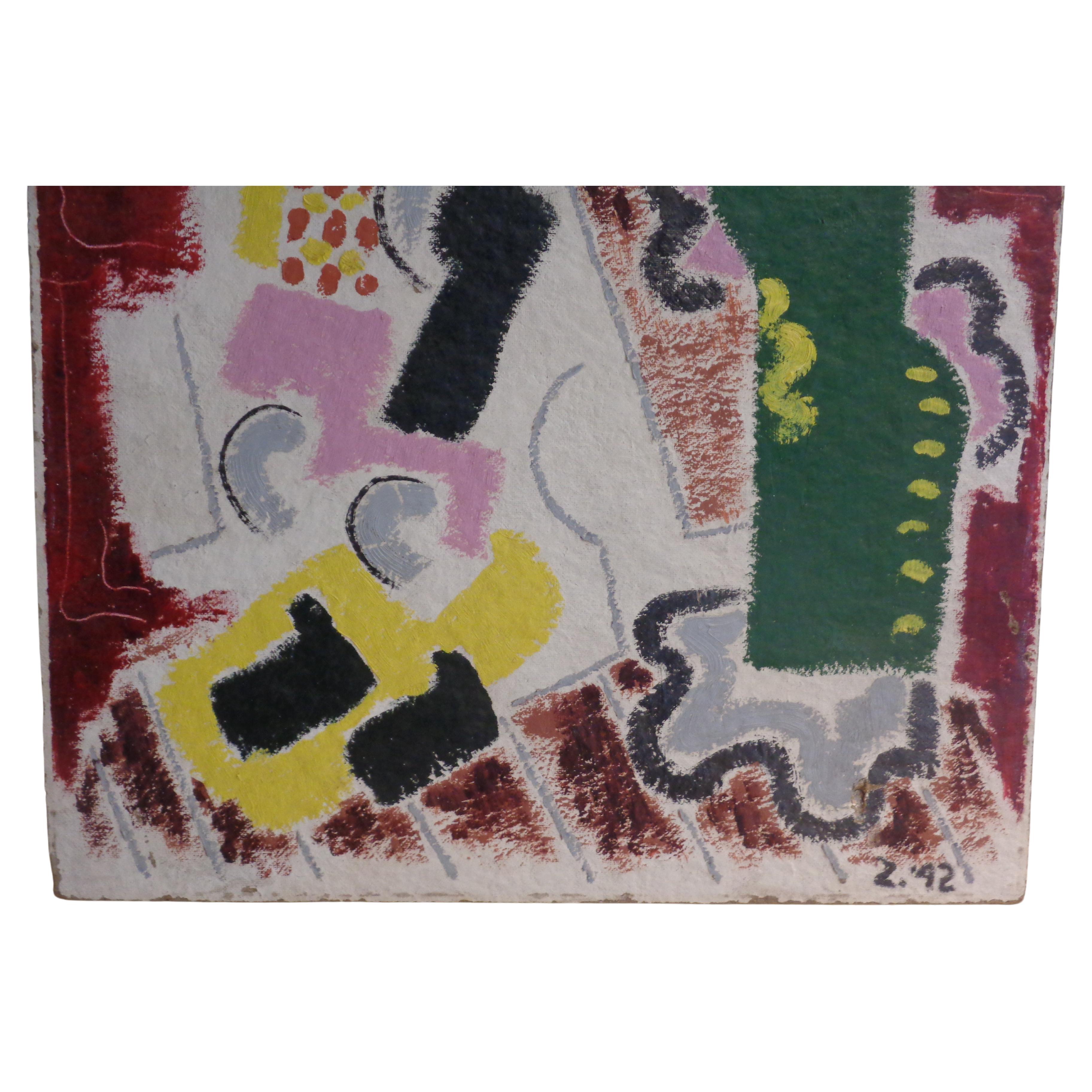 American Primitive Figural Abstract Painting - Zoute 1942 For Sale