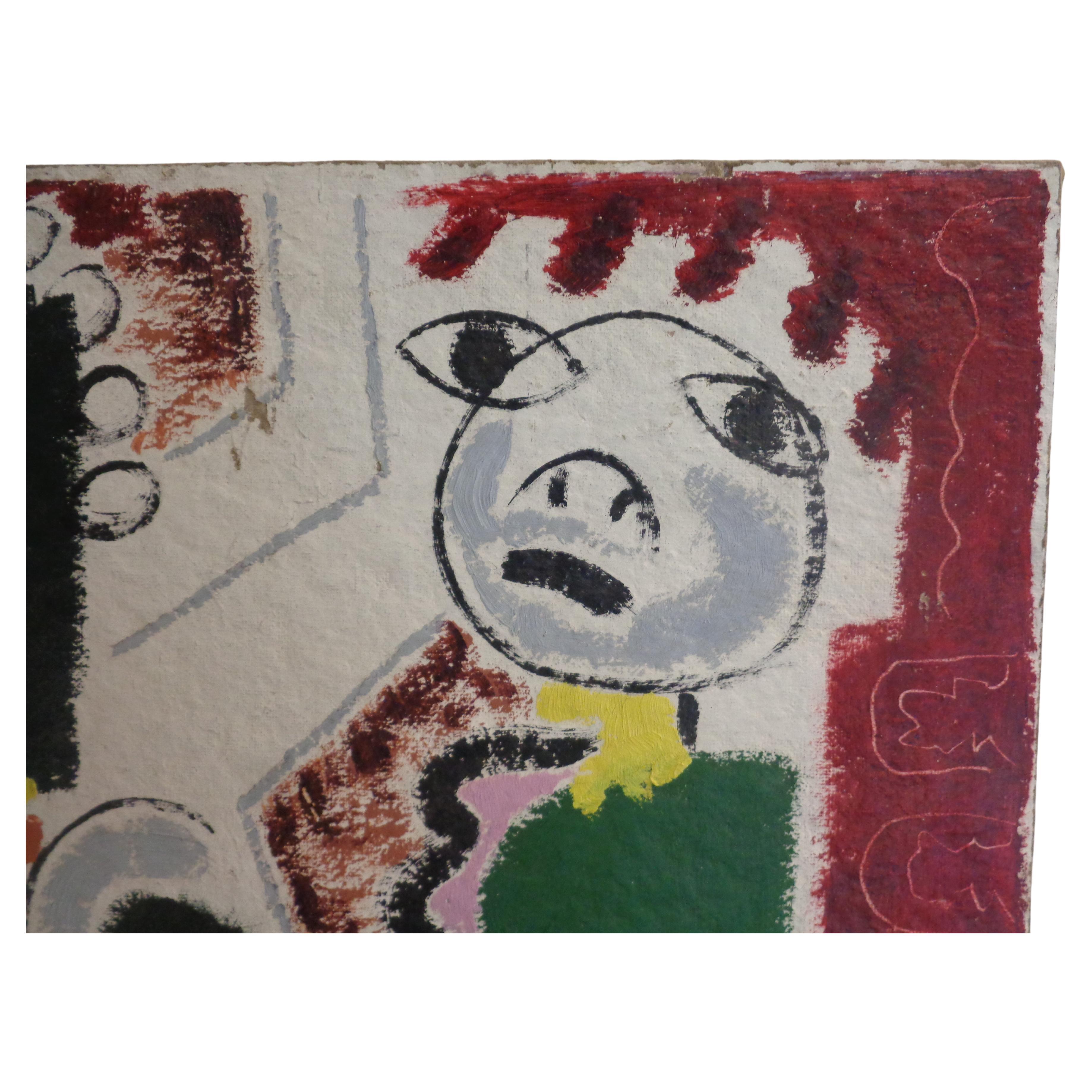 Mid-20th Century Primitive Figural Abstract Painting - Zoute 1942 For Sale