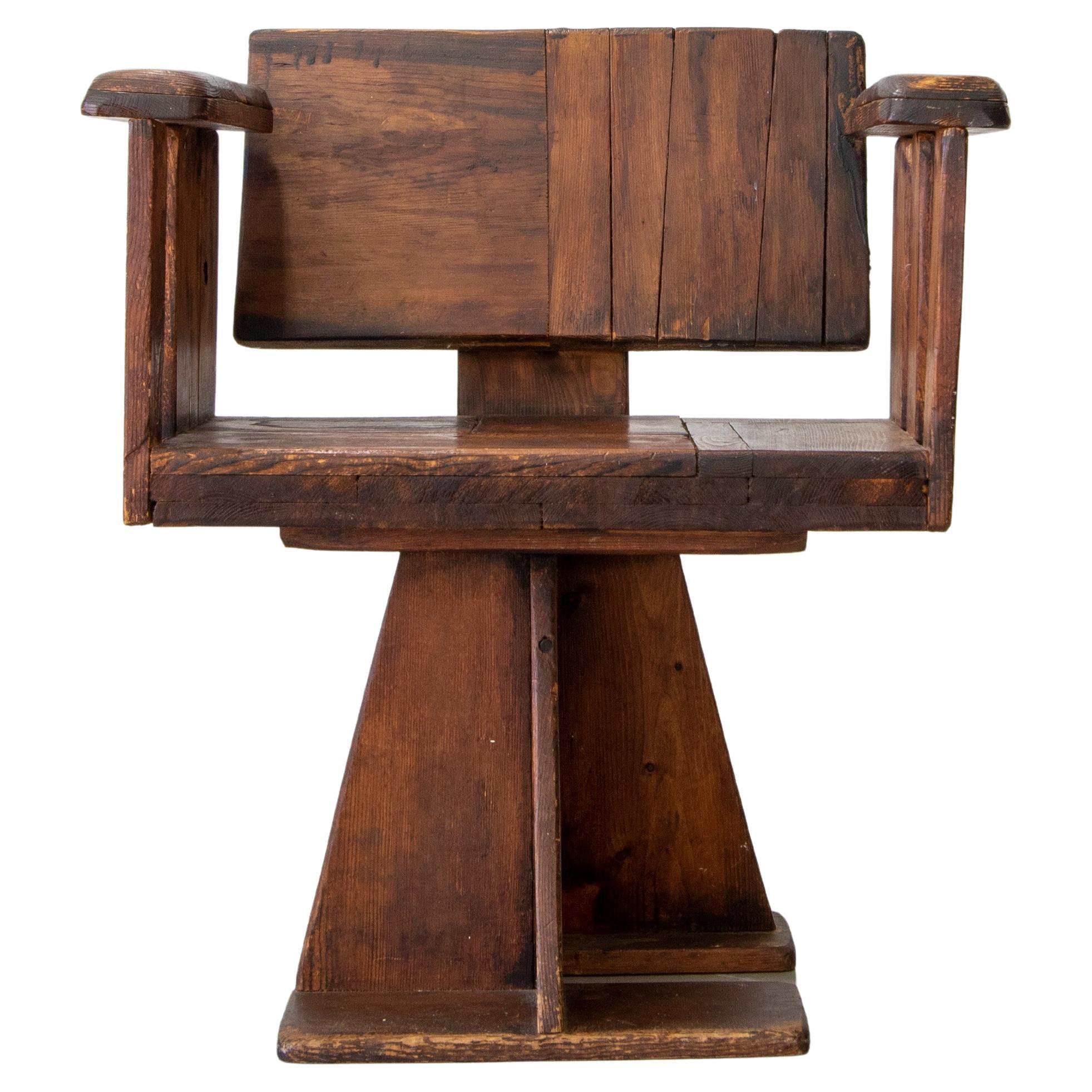 Rustic Fish Fighting Chair Constructivist Planks Early 20th Century