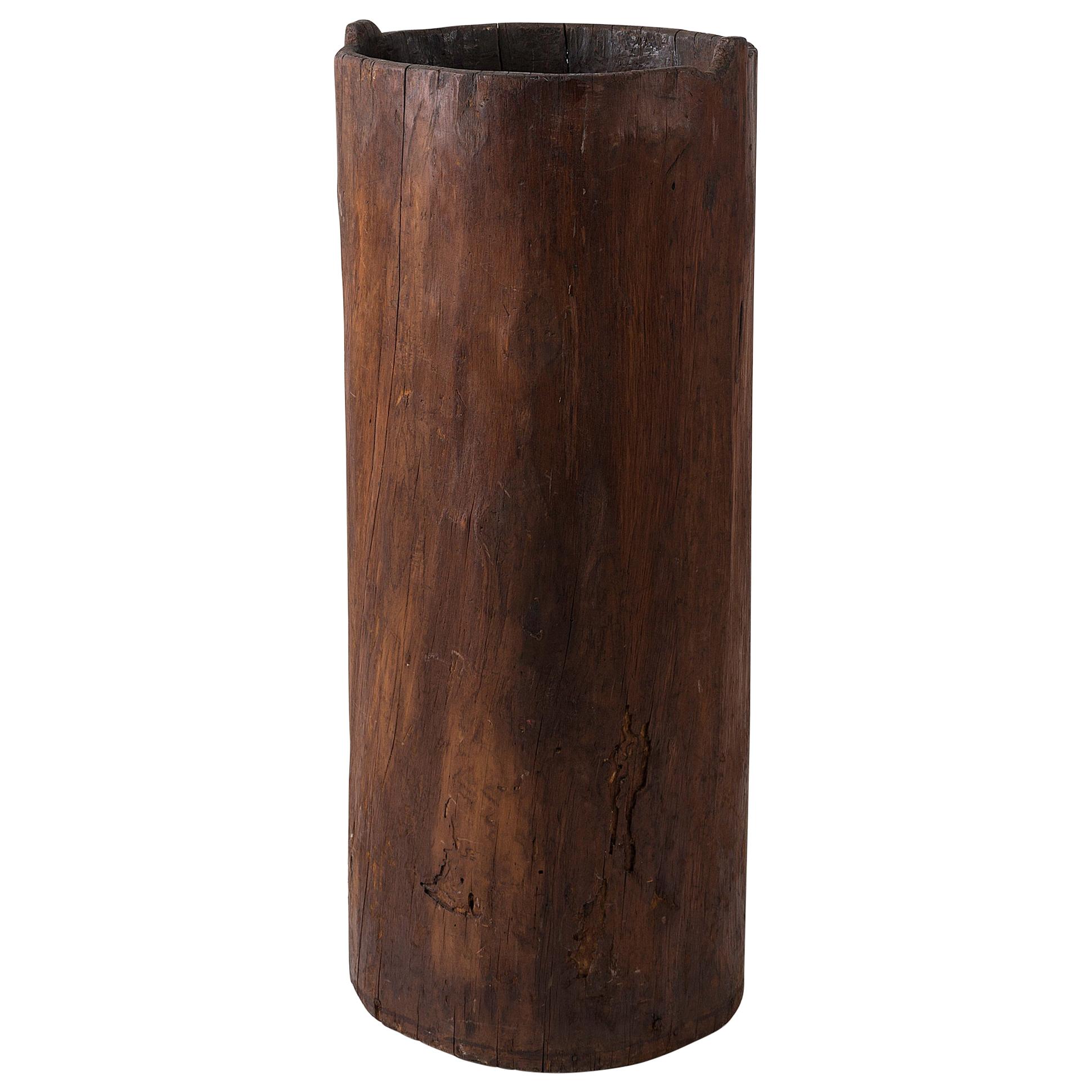 Primitive Flemish Black Antique Tree Trunk Grain Barrel