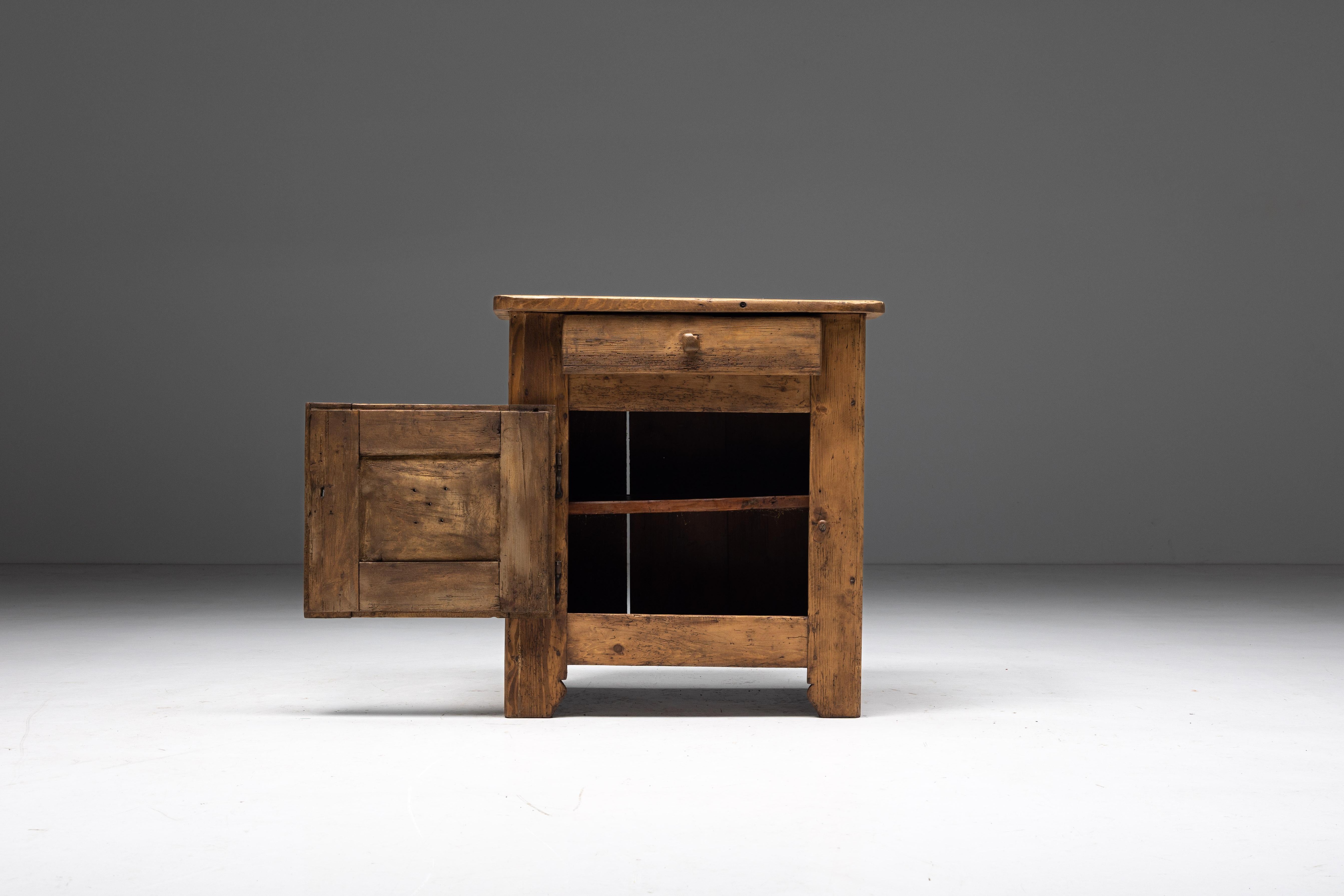 Monoxylite; Rustic; Sideboard; Buffet; Dressoir; Cabinet; Auvergne; France; Folk Art; 19th Century; Writing Desk; 

19th-century folk art cabinet from France, handcrafted from solid wood. This piece embodies rustic allure and cultural heritage, with