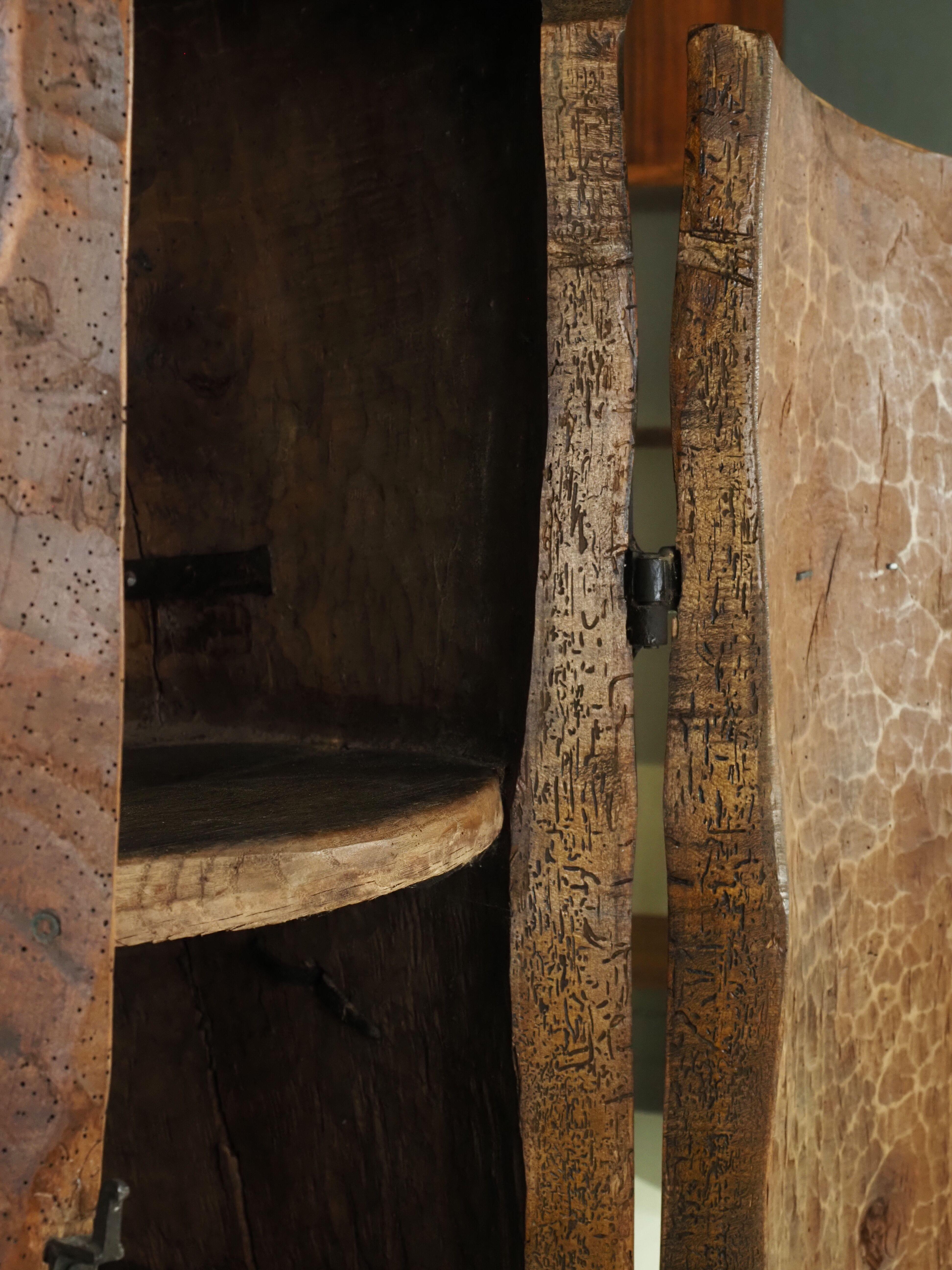 Armadietto d'arte popolare primitiva realizzato con un vecchio tronco d'albero all'inizio del 1900 in vendita 6