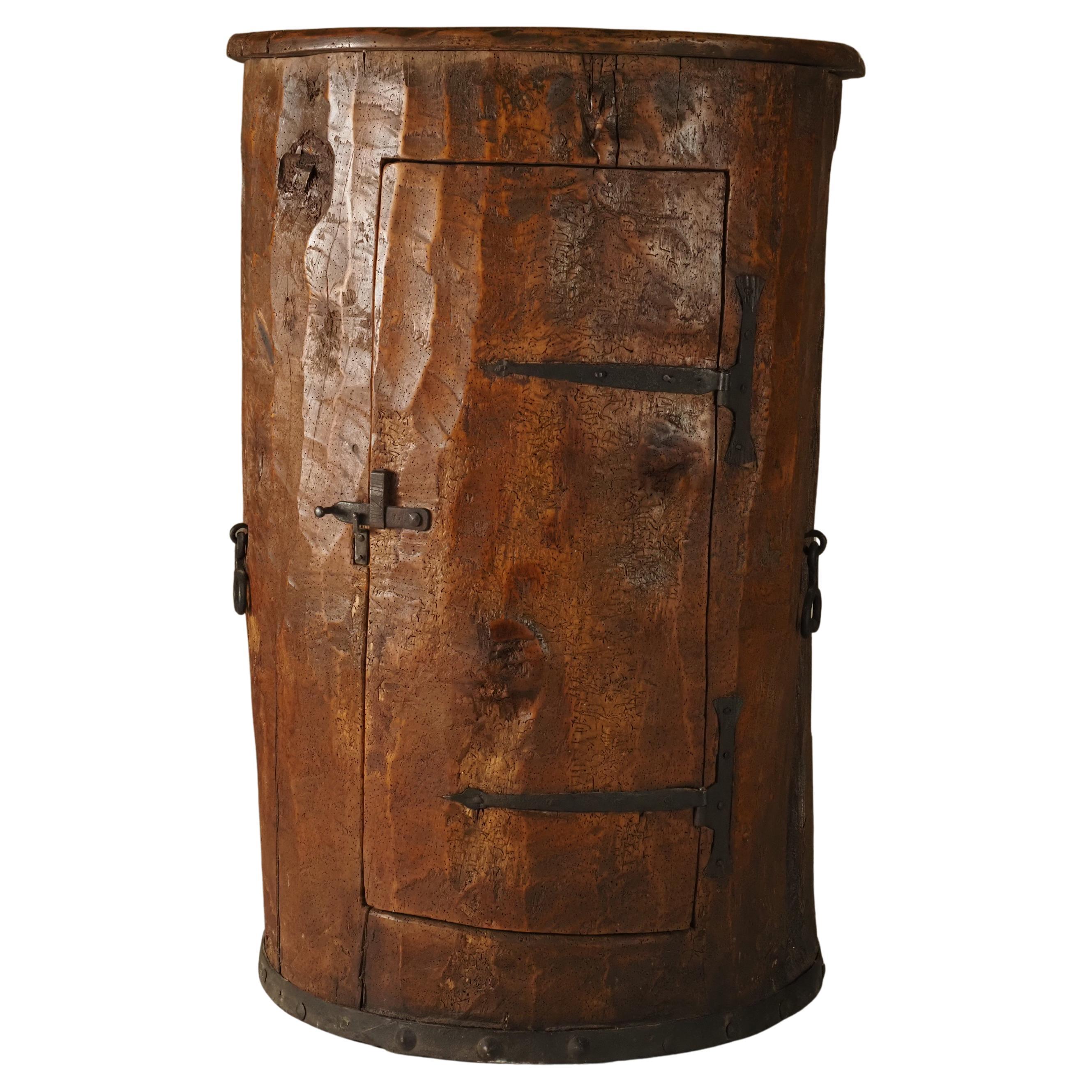 Primitive folk art cabinet made of an old tree trunk early 1900s