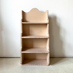 Primitive Folk Art Painted Pink Wall Shelf, Handmade Curio Cabinet, Spice Rack