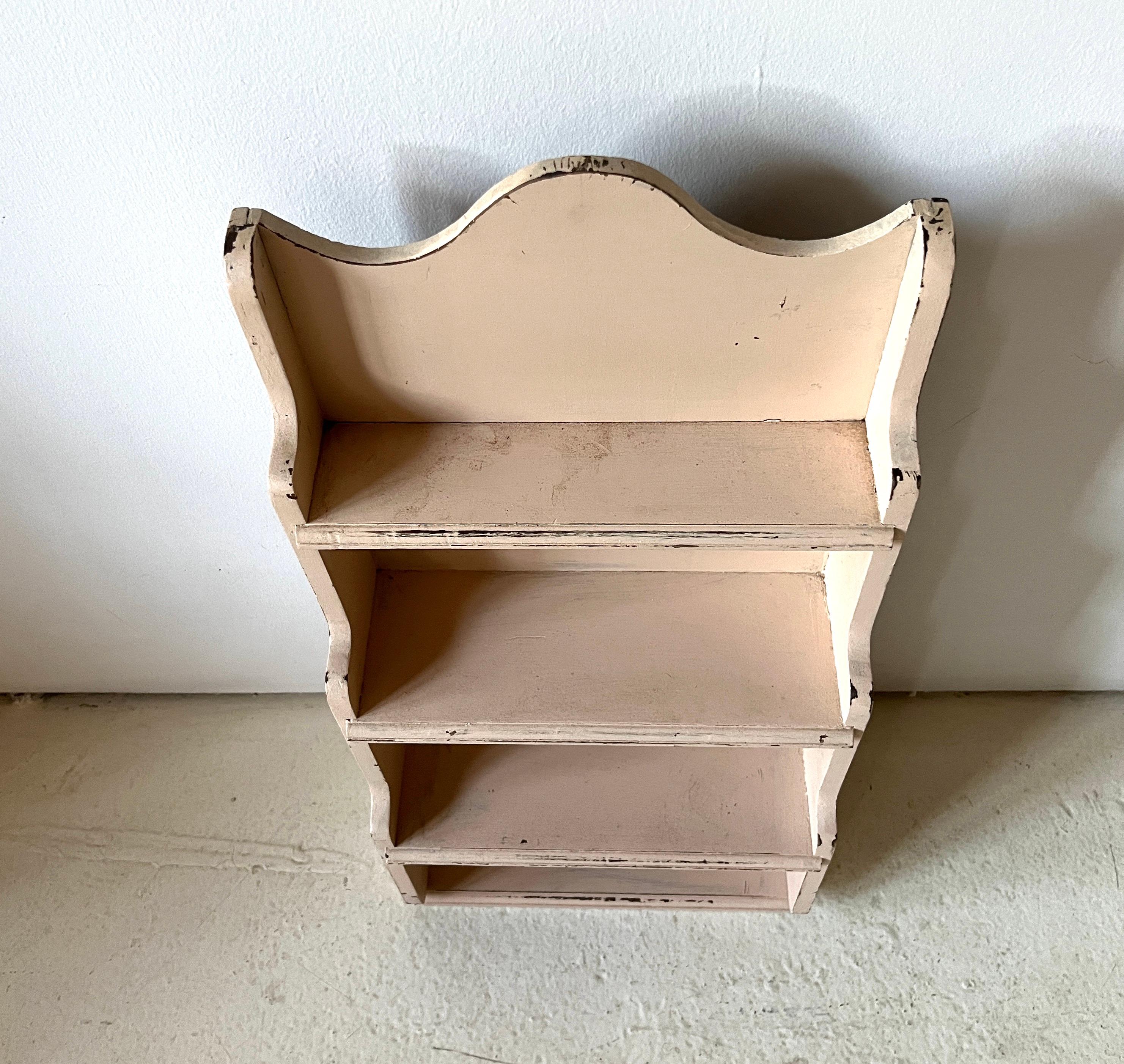 Unknown Primitive Folk Art Painted Pink Wall Shelf, Handmade Curio Cabinet, Spice Rack For Sale
