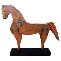 Rustic Folk Art Style Carved Wood Horse on Stand
