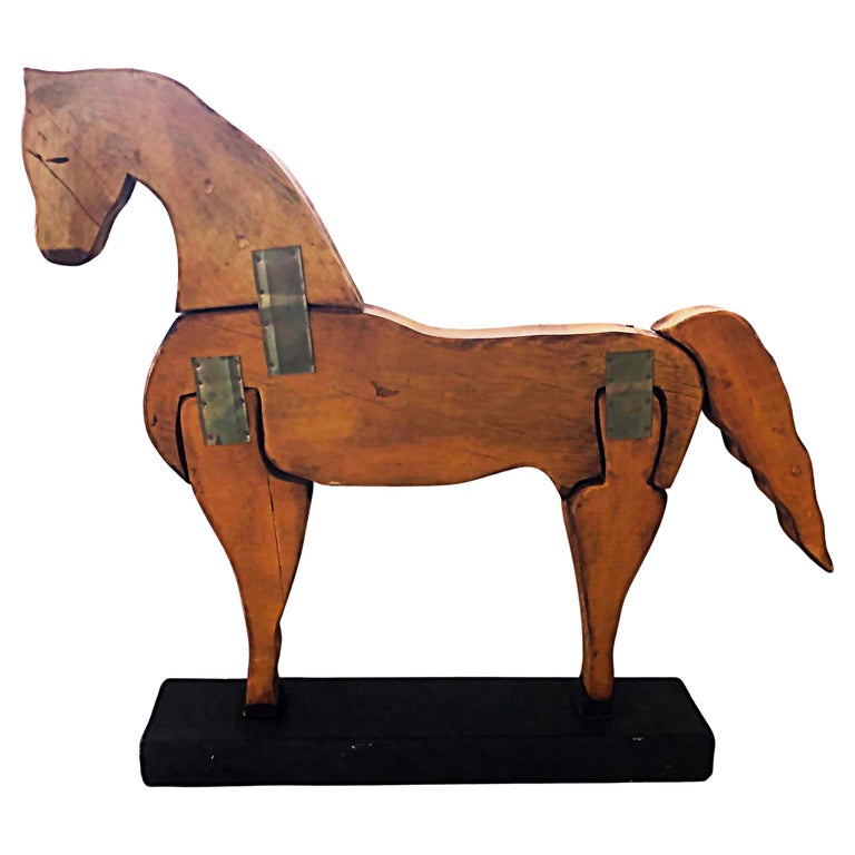Rustic Folk Art Style Carved Wood Horse on Stand at 1stDibs