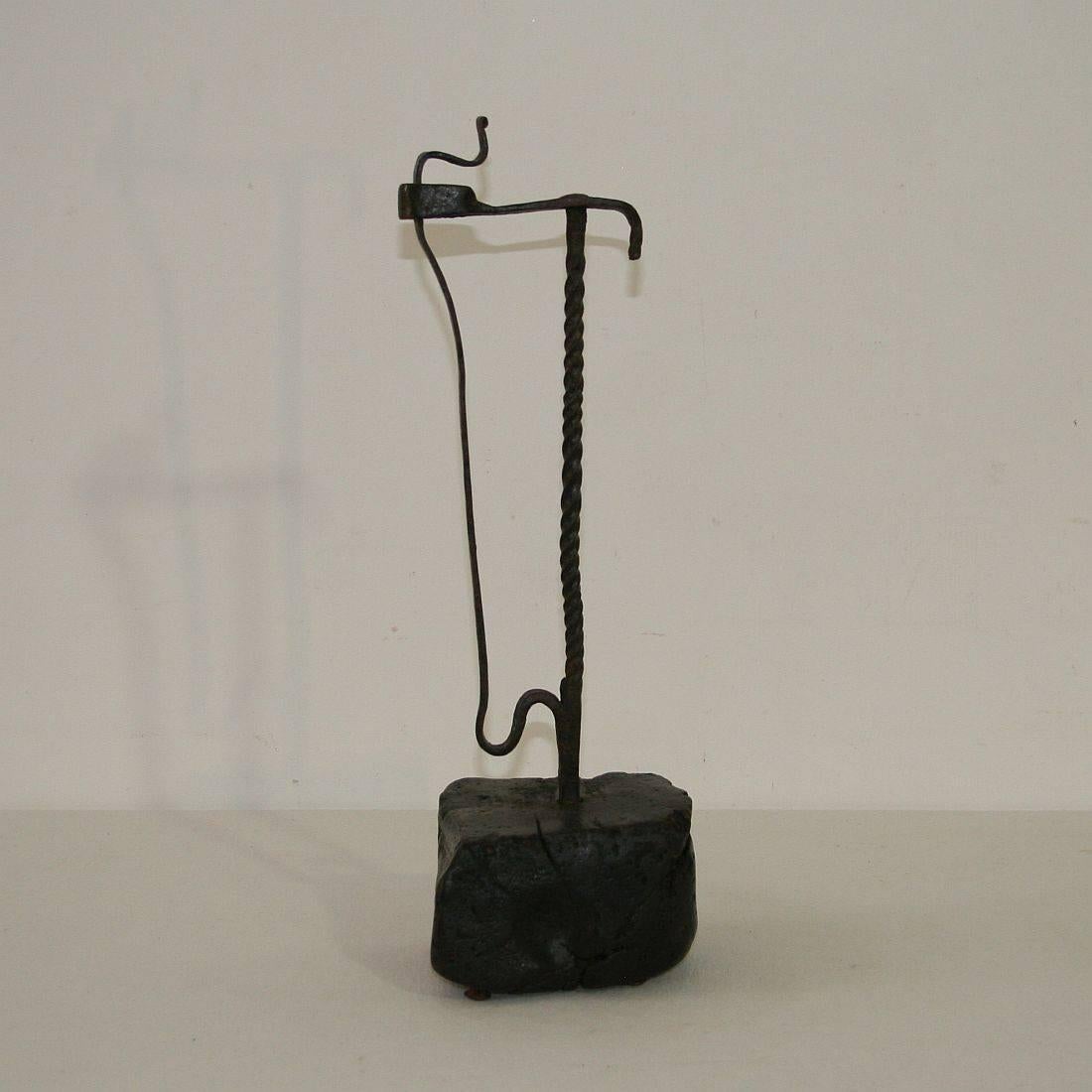 18th Century and Earlier Primitive French 17th-18th Century Wrought Iron Candleholder