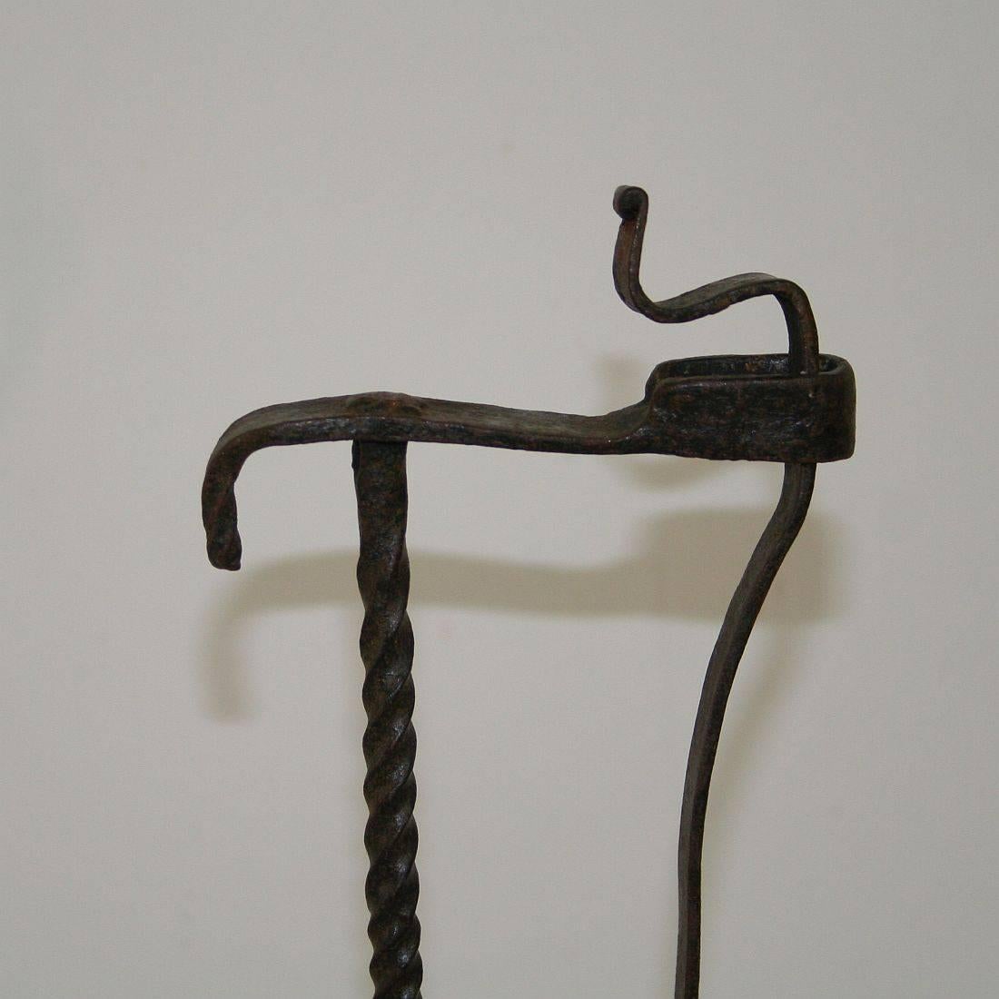 Primitive French 17th-18th Century Wrought Iron Candleholder 1