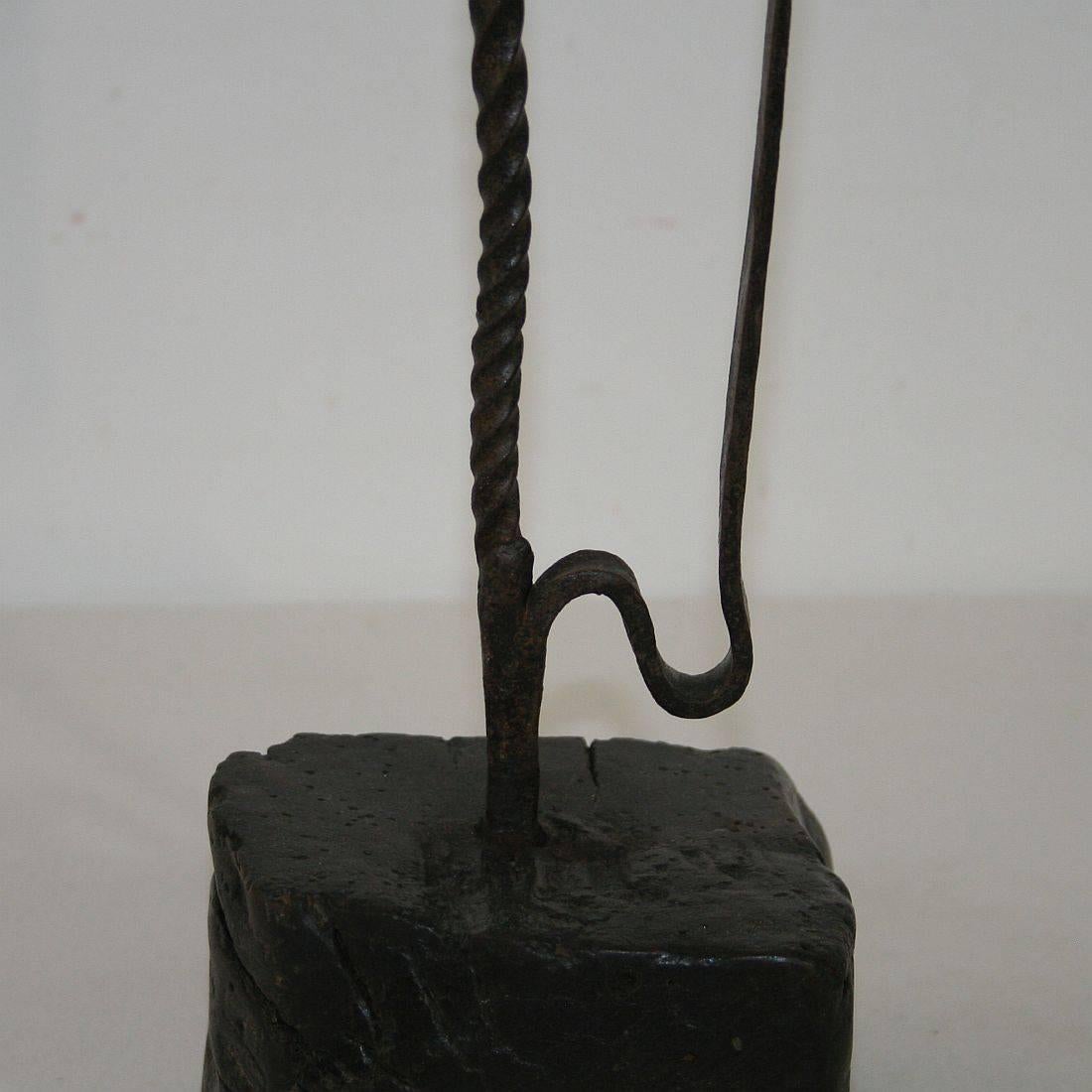 Primitive French 17th-18th Century Wrought Iron Candleholder 2