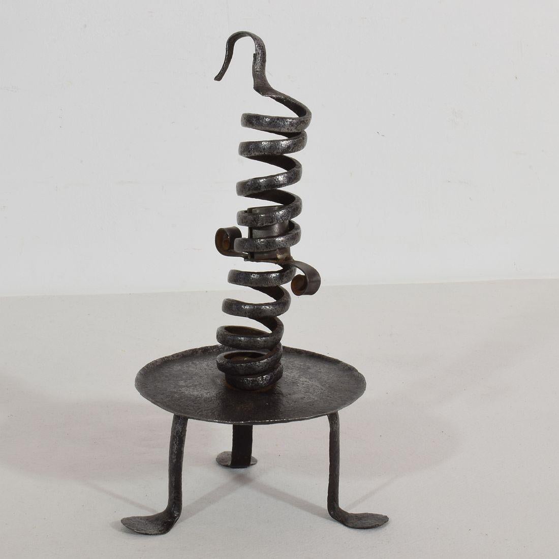 Forged Primitive French 18th Century Rat De Cave Candleholder