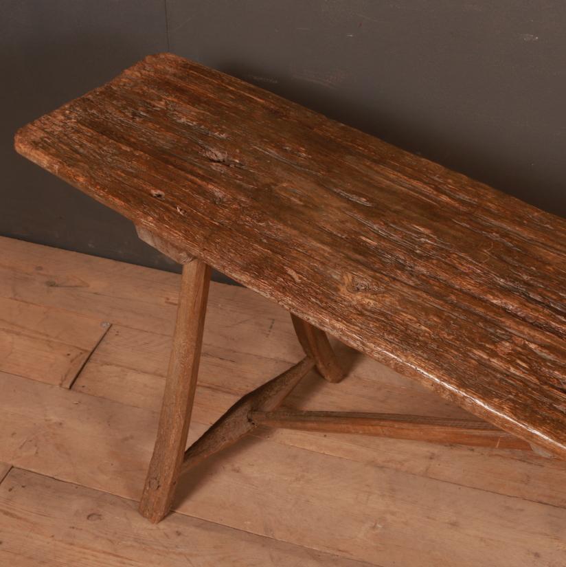 Primitive French Elm Trestle Table In Fair Condition In Leamington Spa, Warwickshire