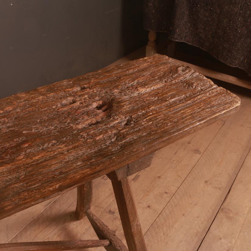 19th Century Primitive French Elm Trestle Table