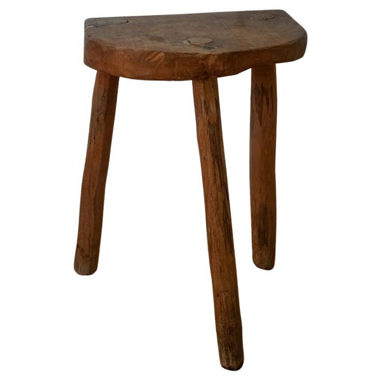 Primitive, French, Light Wood Three Legged Stool, Artisan Made '2 Out