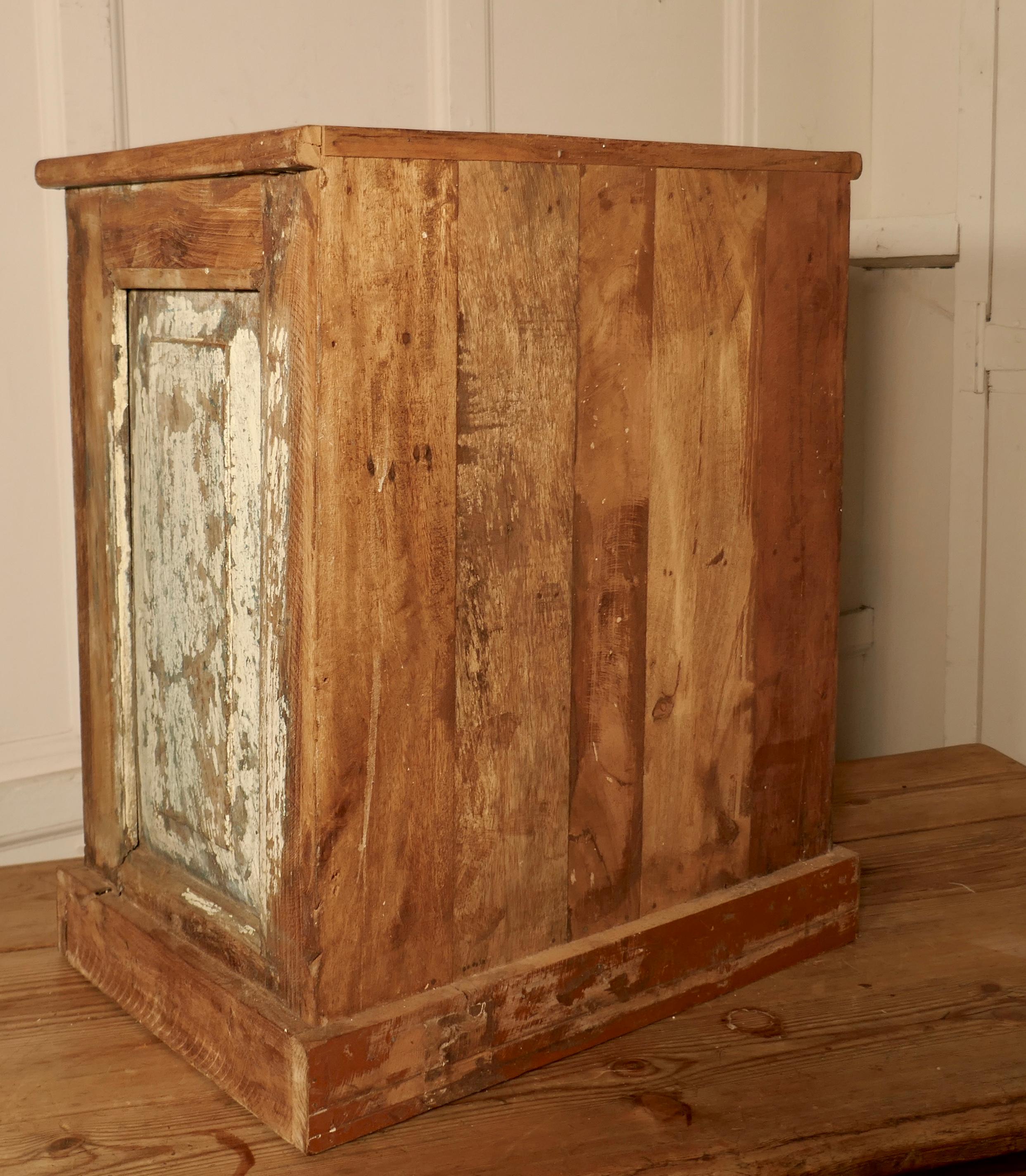 Wood Primitive French Rustic 2-Door Cupboard with Distressed Worn Paint For Sale